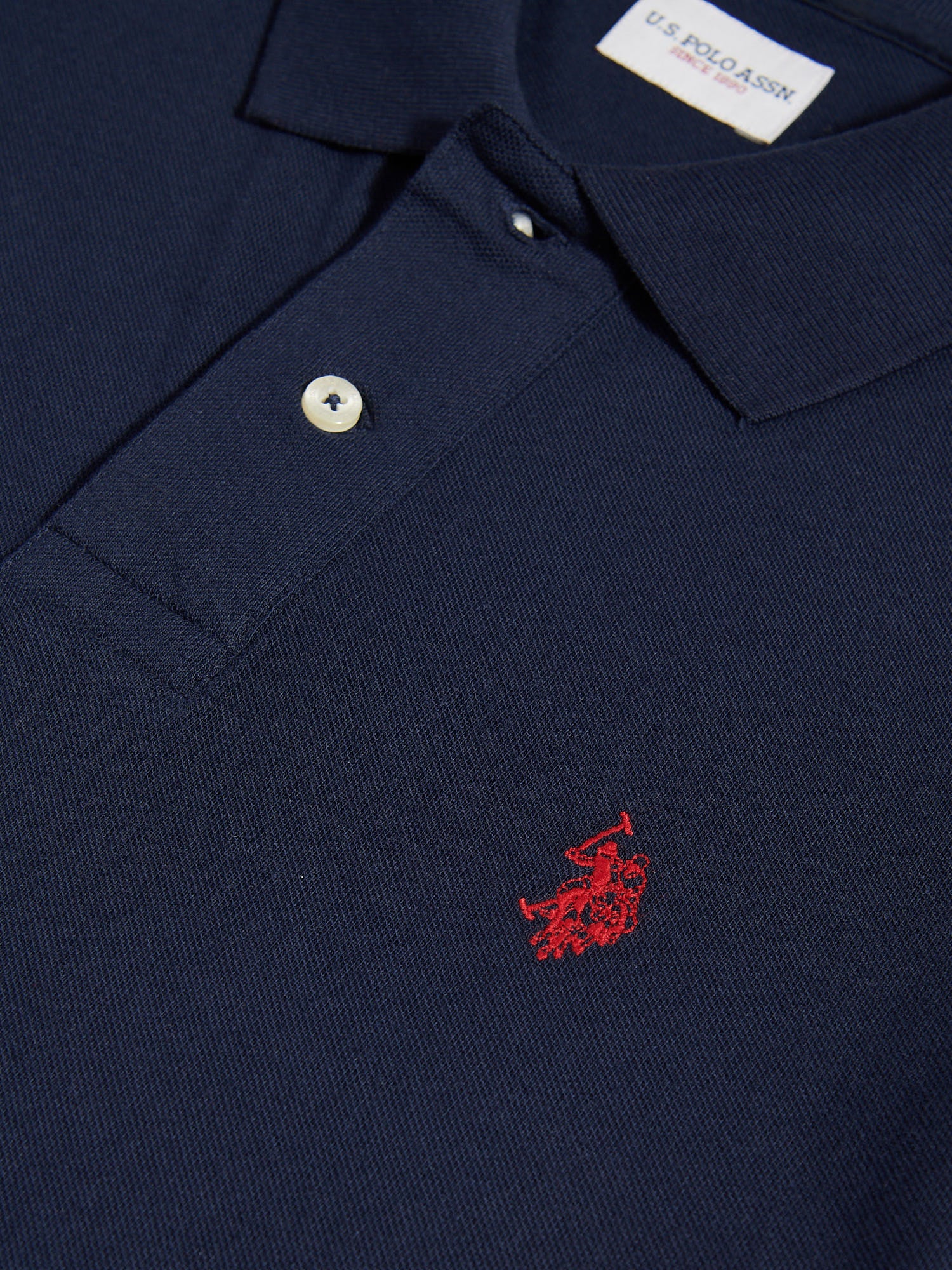 Mens Double Horsemen Polo Shirt Dark Sapphire Navy / Haute Red DHM - Image 8