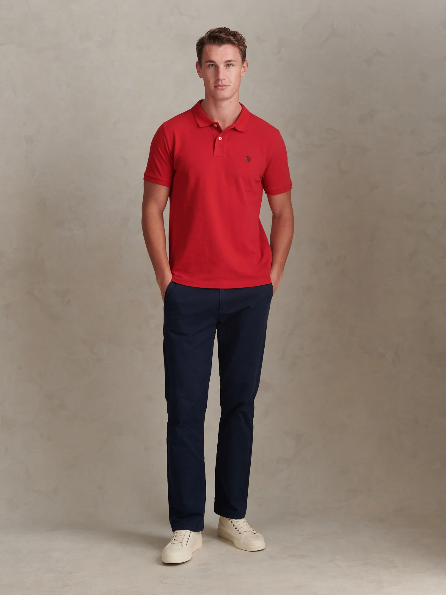Mens Double Horsemen Polo Shirt Haute Red - Image 3