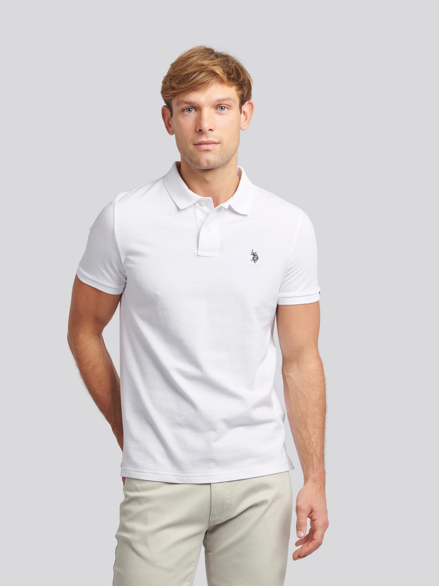 Mens Double Horsemen Polo Shirt White / Dark Sapphire Navy DHM