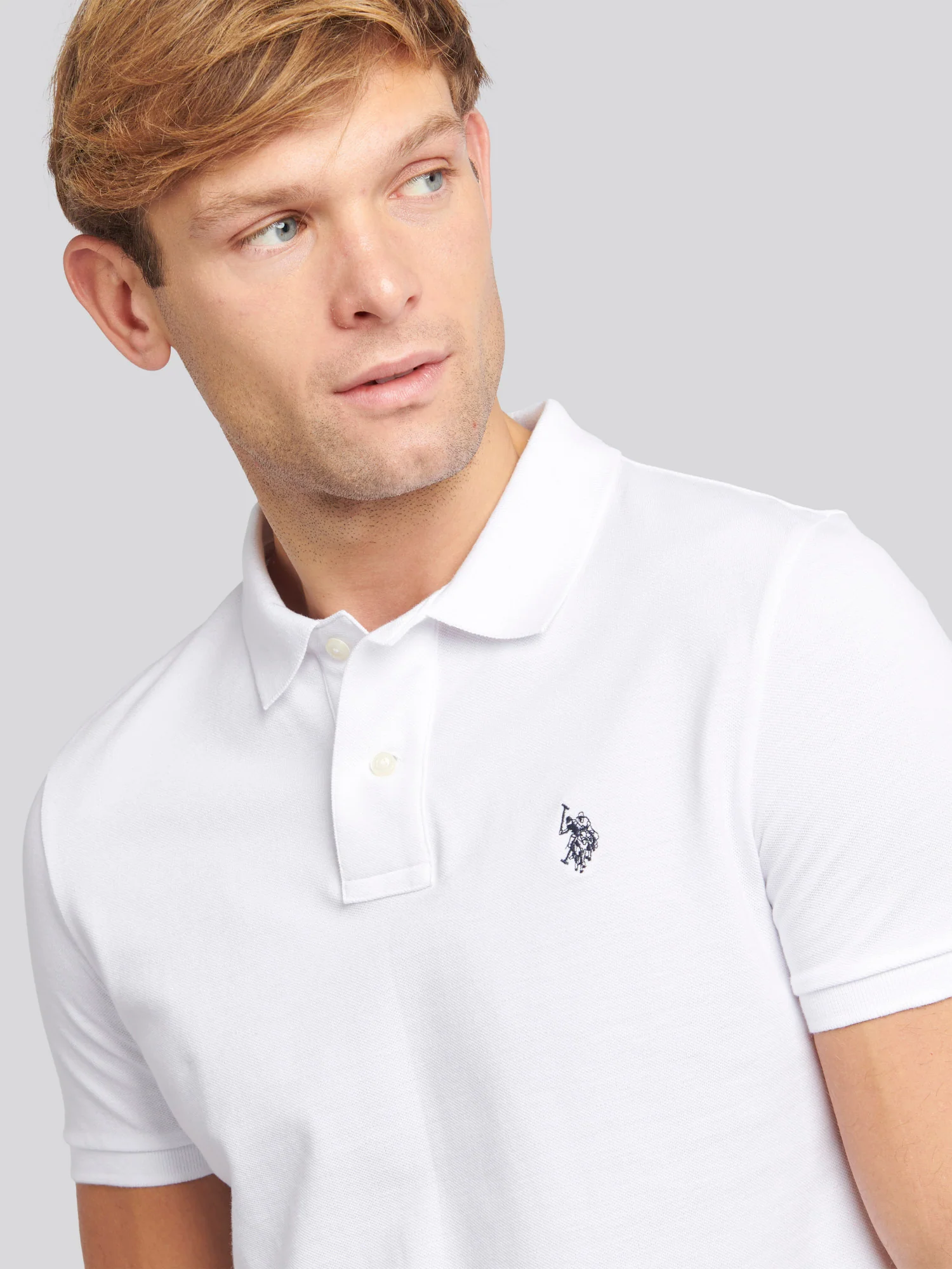Mens Double Horsemen Polo Shirt White / Dark Sapphire Navy DHM - Image 2