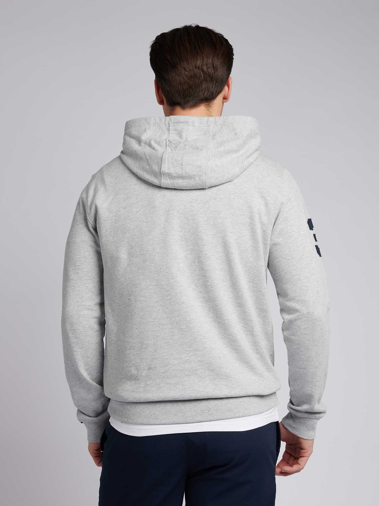 Mens Player 3 Loopback Hoodie in Mid Grey Marl - Image 3