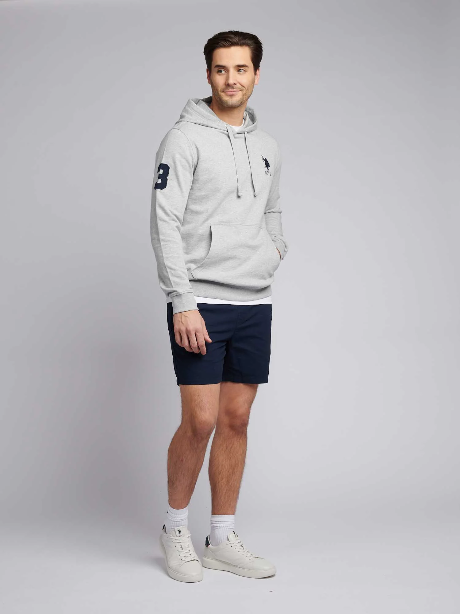 Mens Player 3 Loopback Hoodie in Mid Grey Marl - Image 4
