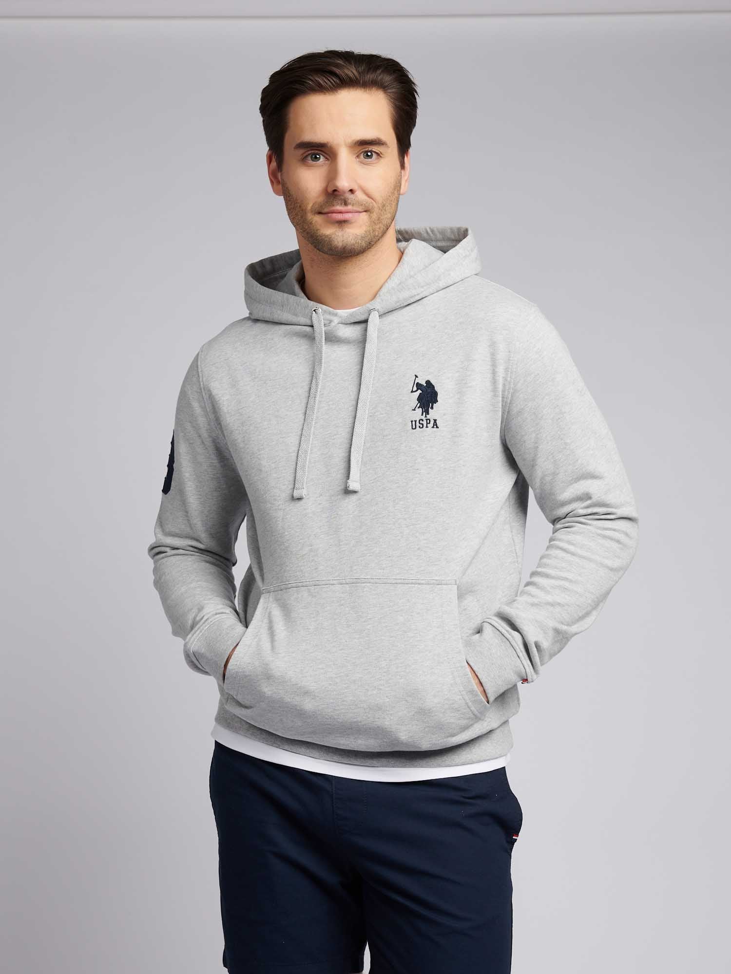 Mens Player 3 Loopback Hoodie in Mid Grey Marl - Image 5