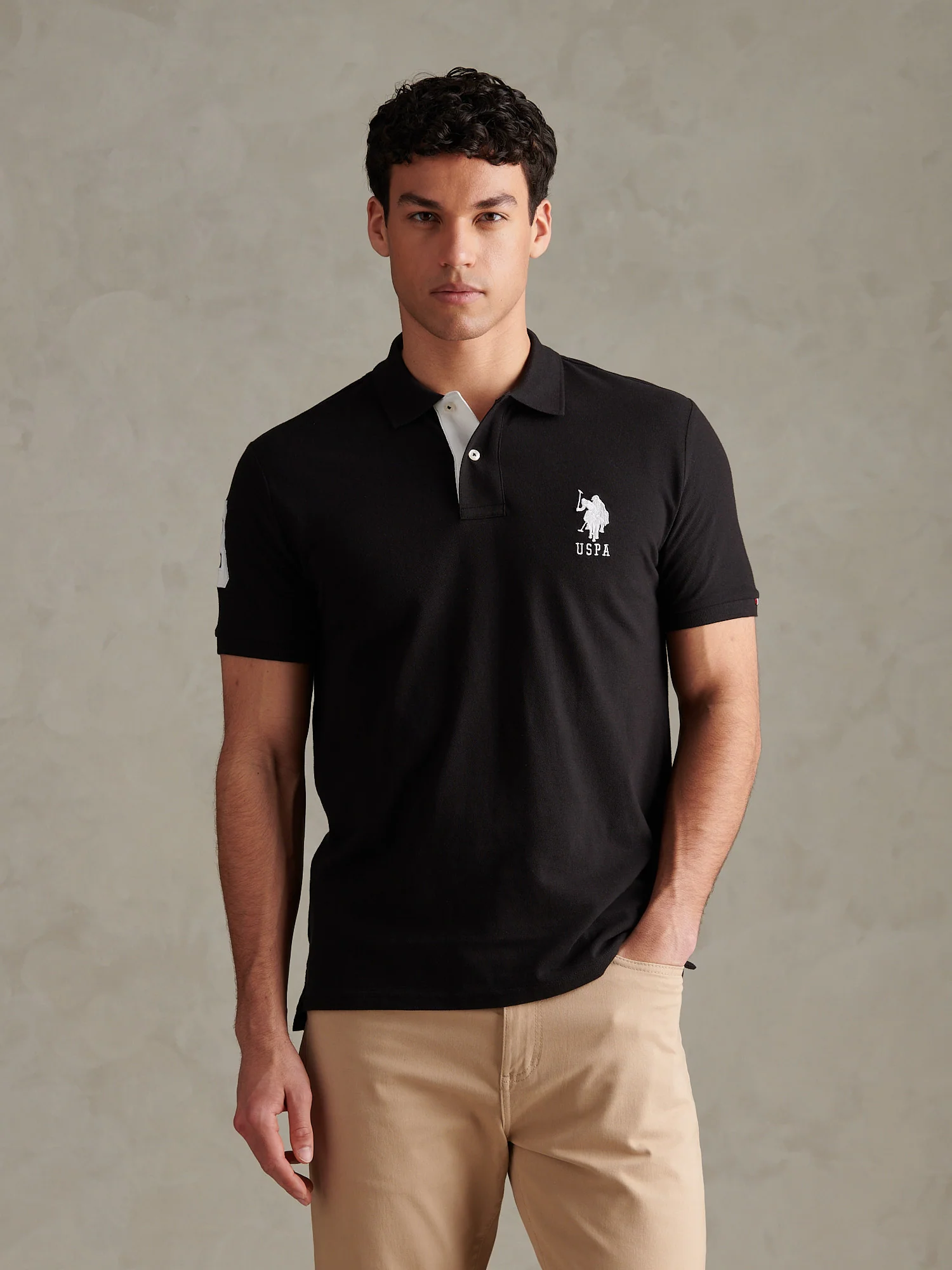 Mens Player 3 Polo Shirt Black Bright White DHM