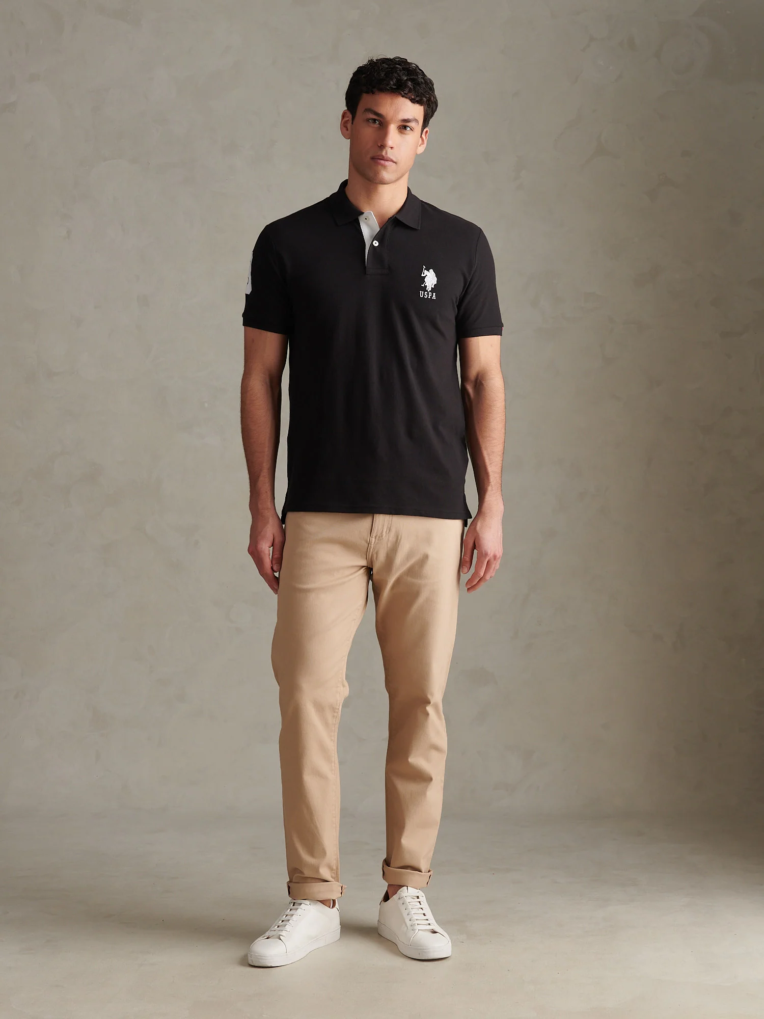Mens Player 3 Polo Shirt Black Bright White DHM - Image 3