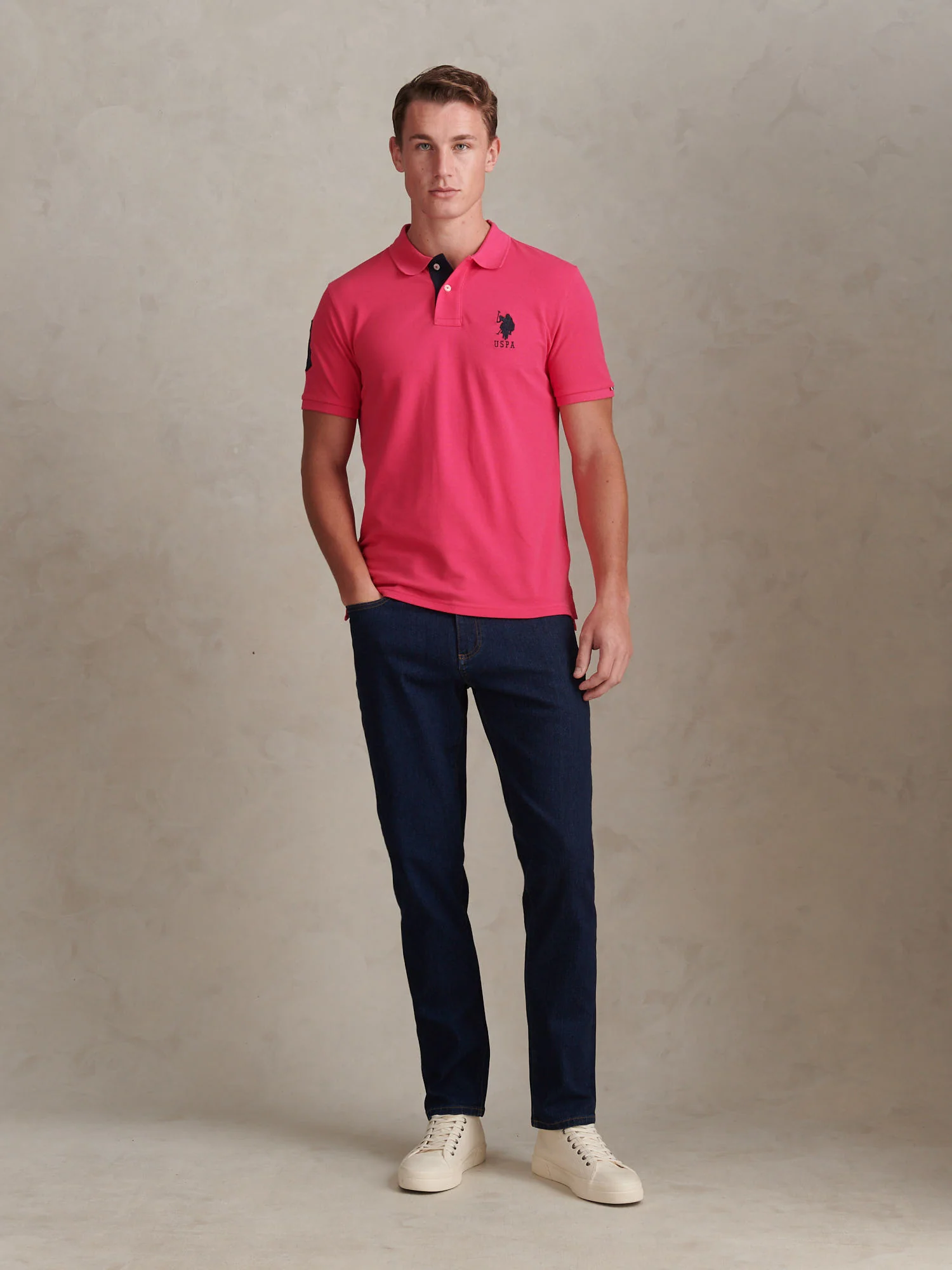 Mens Player 3 Polo Shirt Raspberry Sorbet - Image 3
