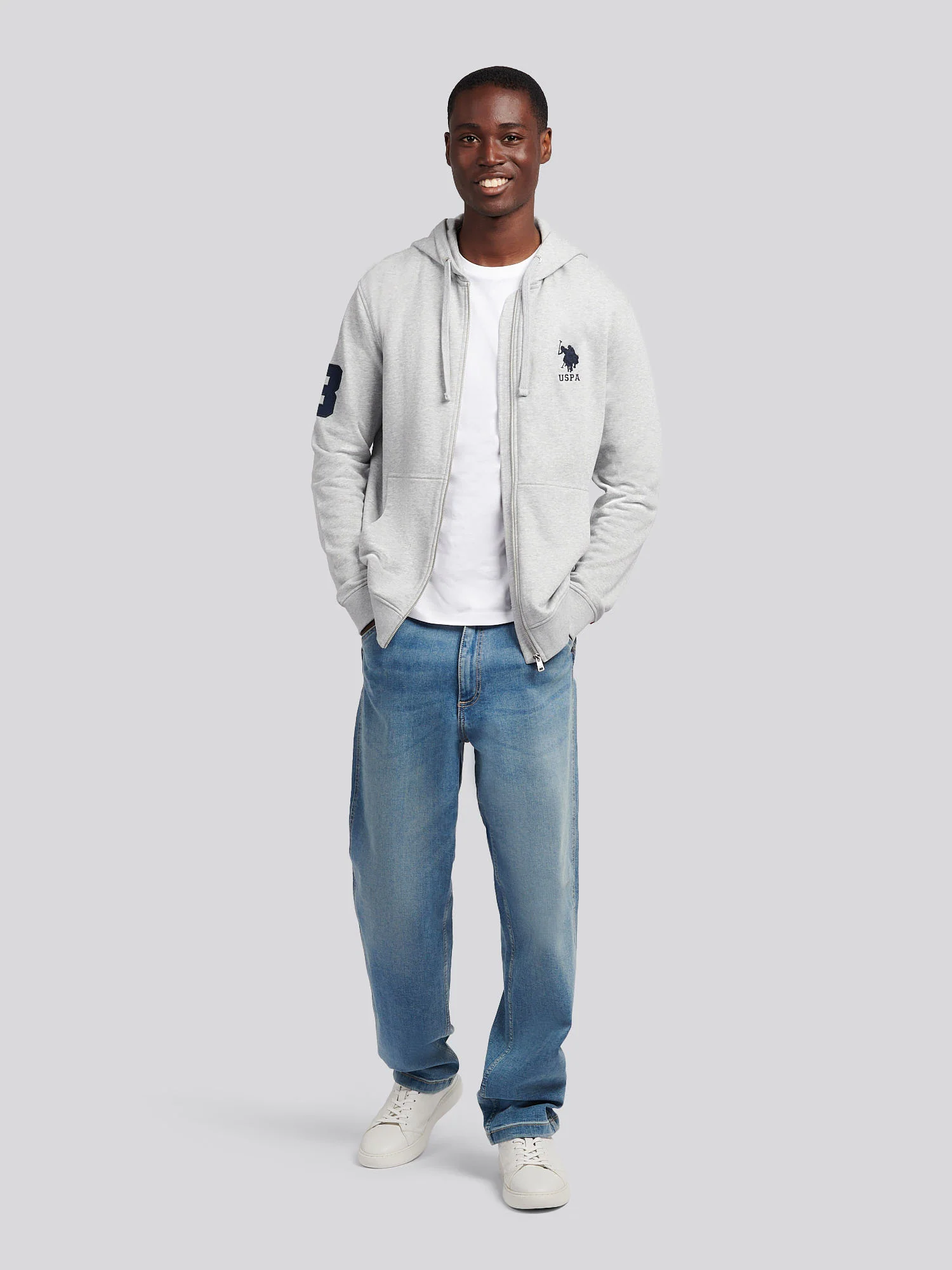 Mens Player 3 Zip Hoodie in Mid Grey Marl - Image 3