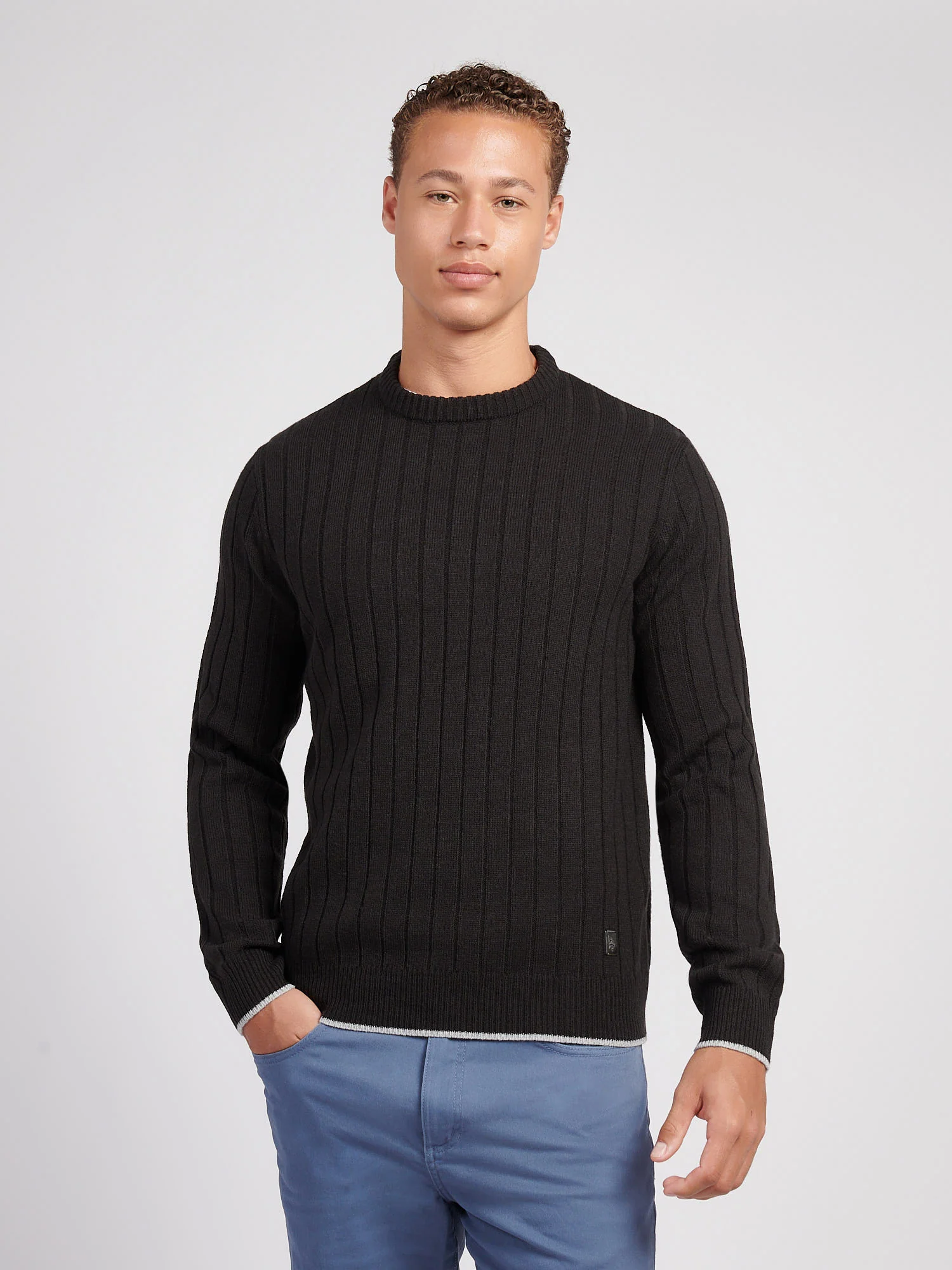 Mens Rib Knit Crew in Black