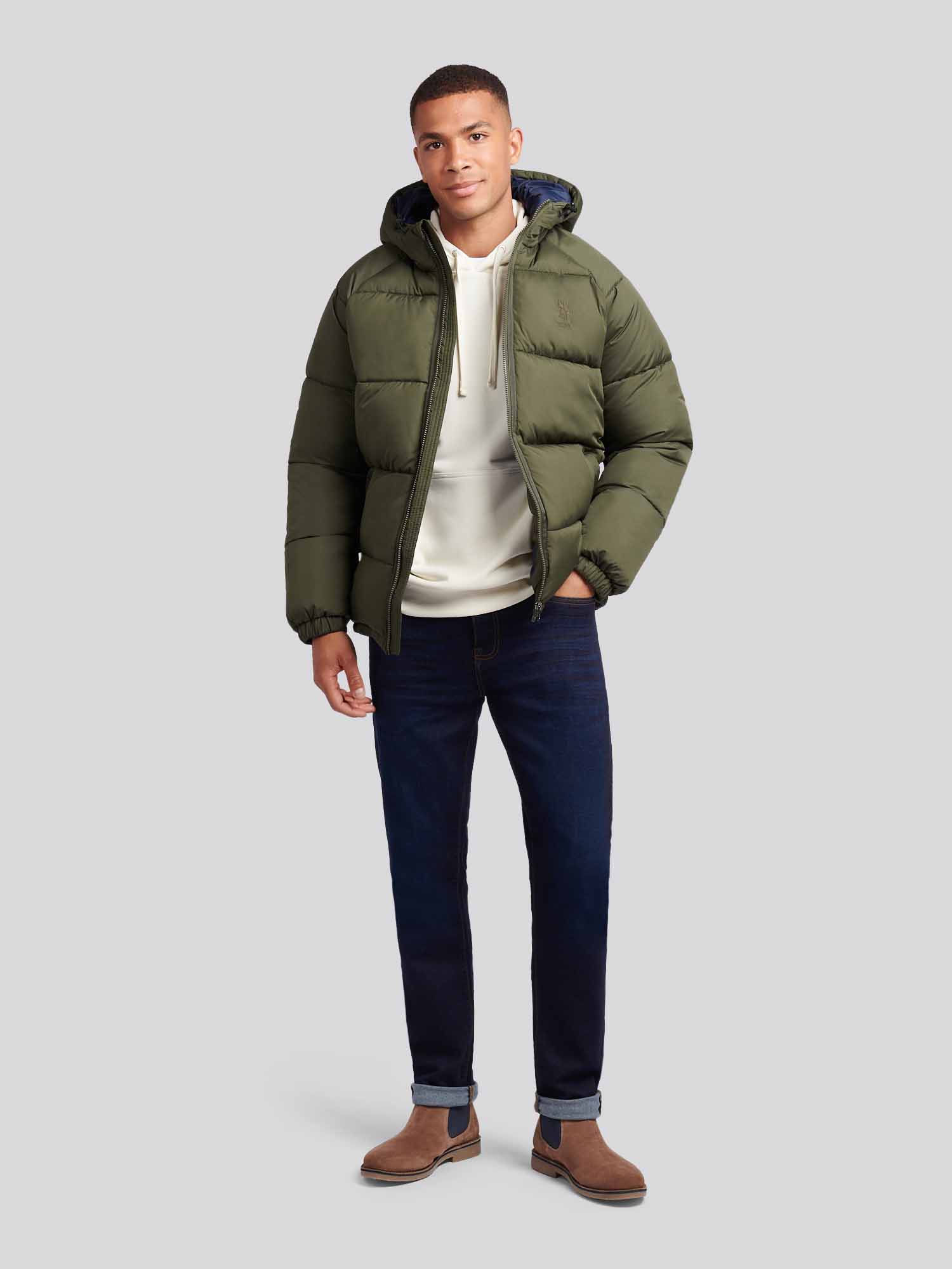 Mens Ripstop Hooded Puffer Jacket in Forest Night - Image 3
