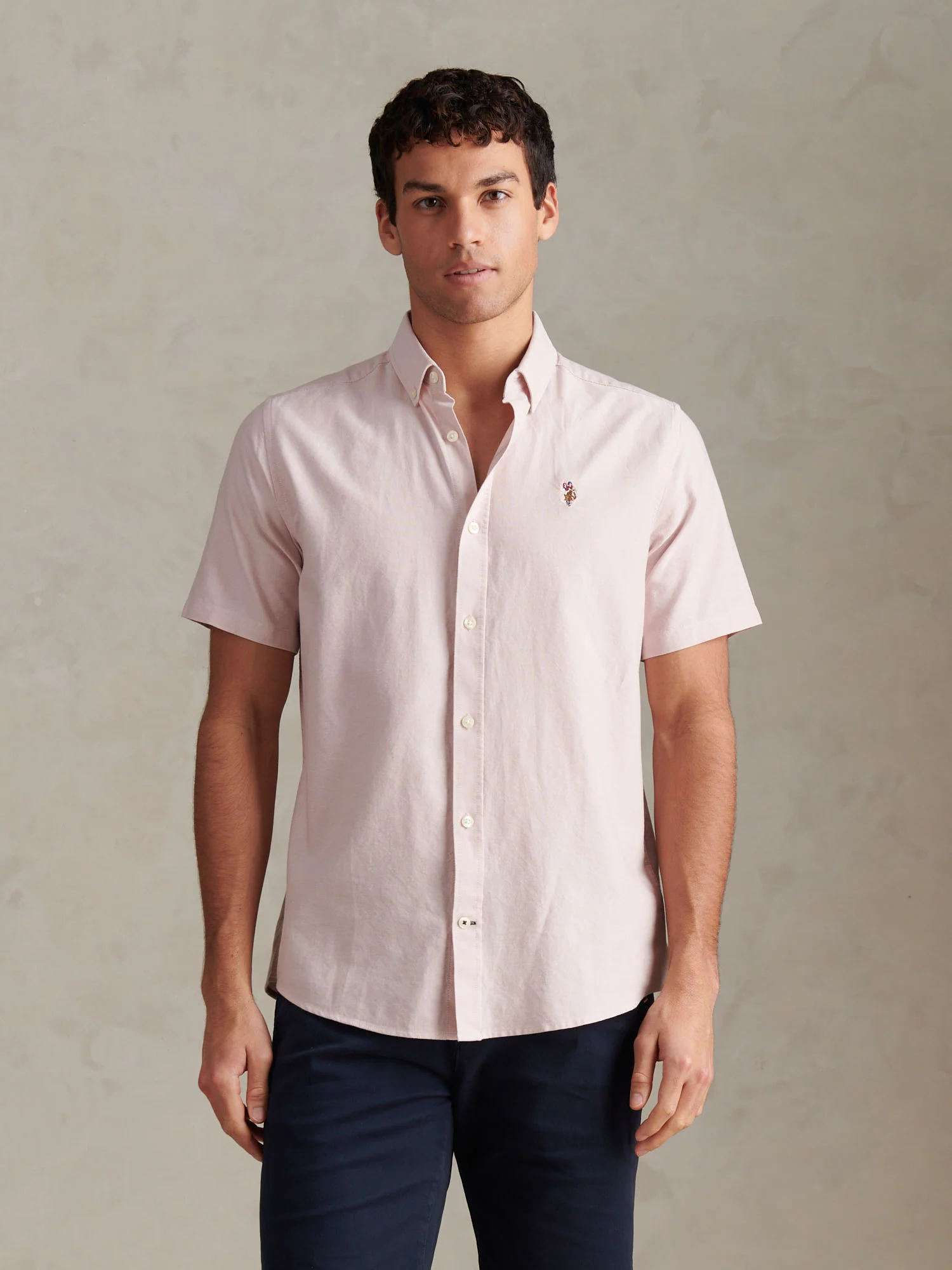 Mens Short Sleeve Oxford Shirt Sepia Rose