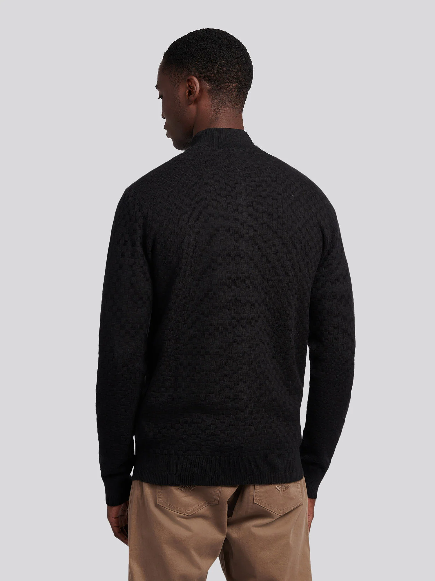 Mens Smart Checkerboard Zip Through Funnel in Black - Image 3
