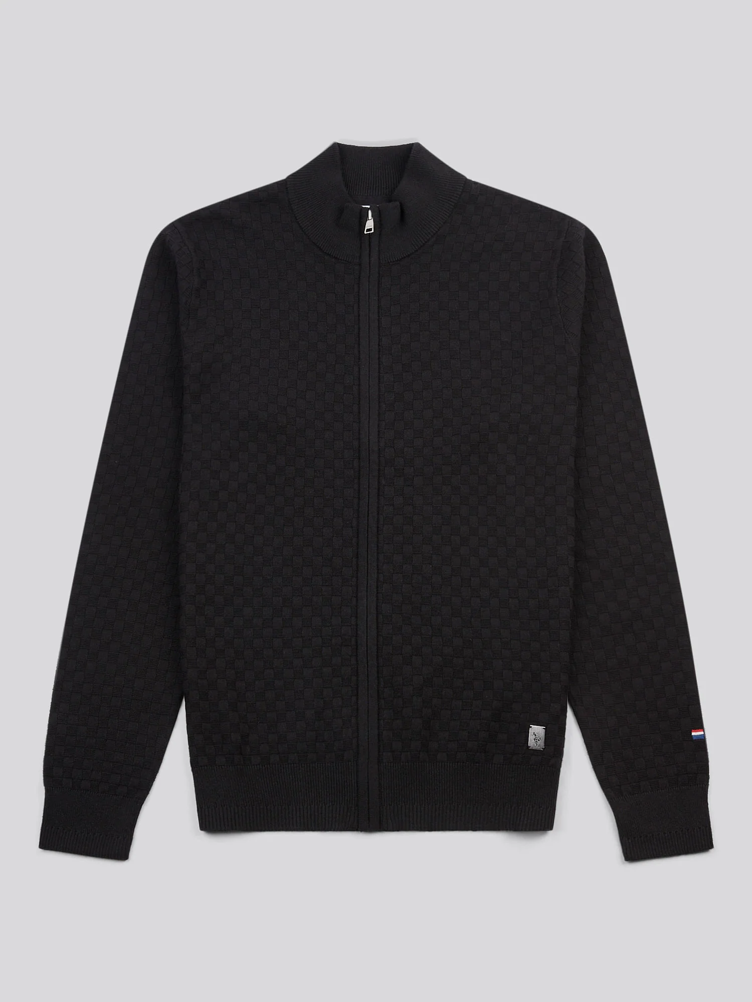 Mens Smart Checkerboard Zip Through Funnel in Black - Image 5