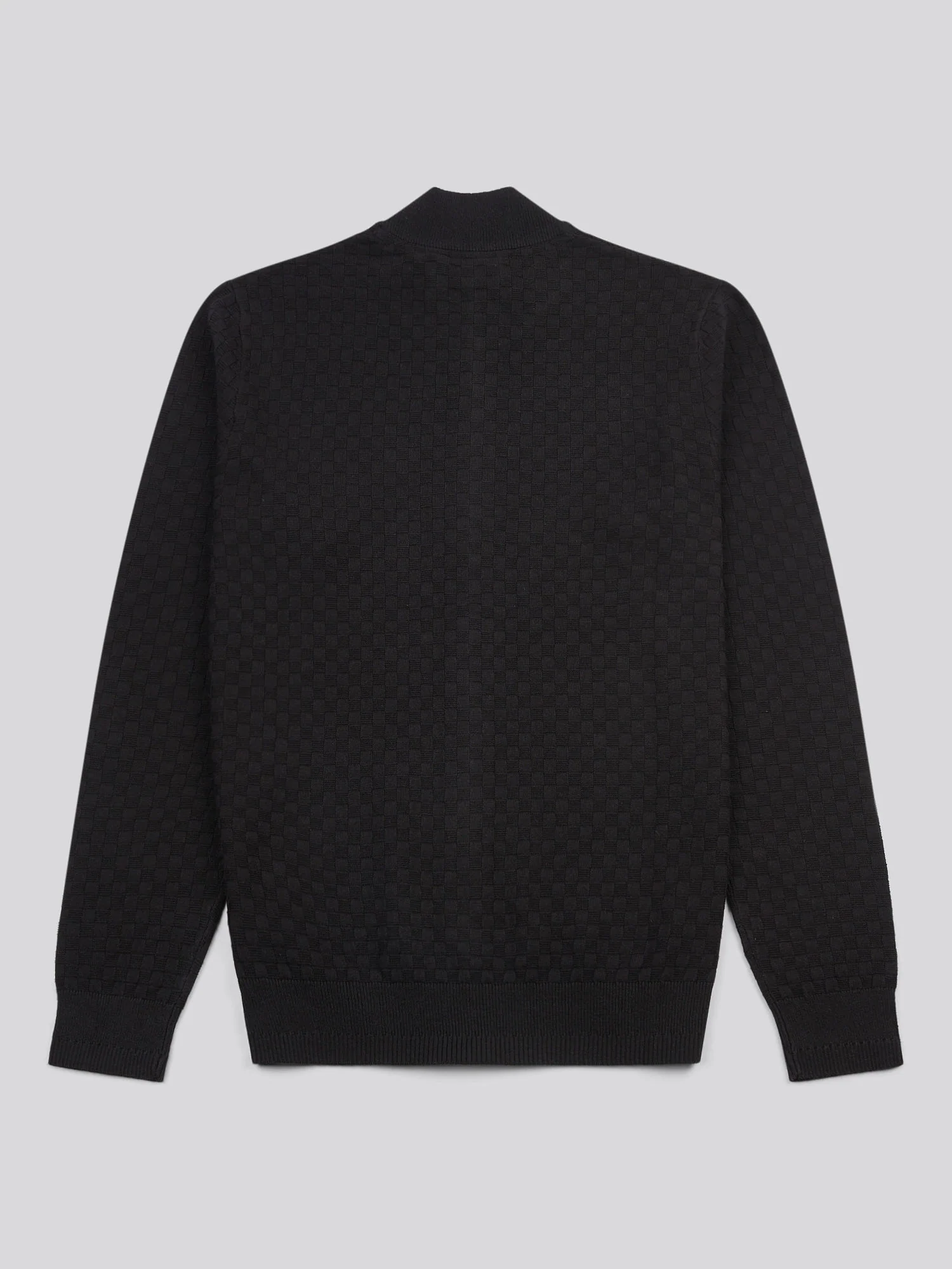 Mens Smart Checkerboard Zip Through Funnel in Black - Image 6
