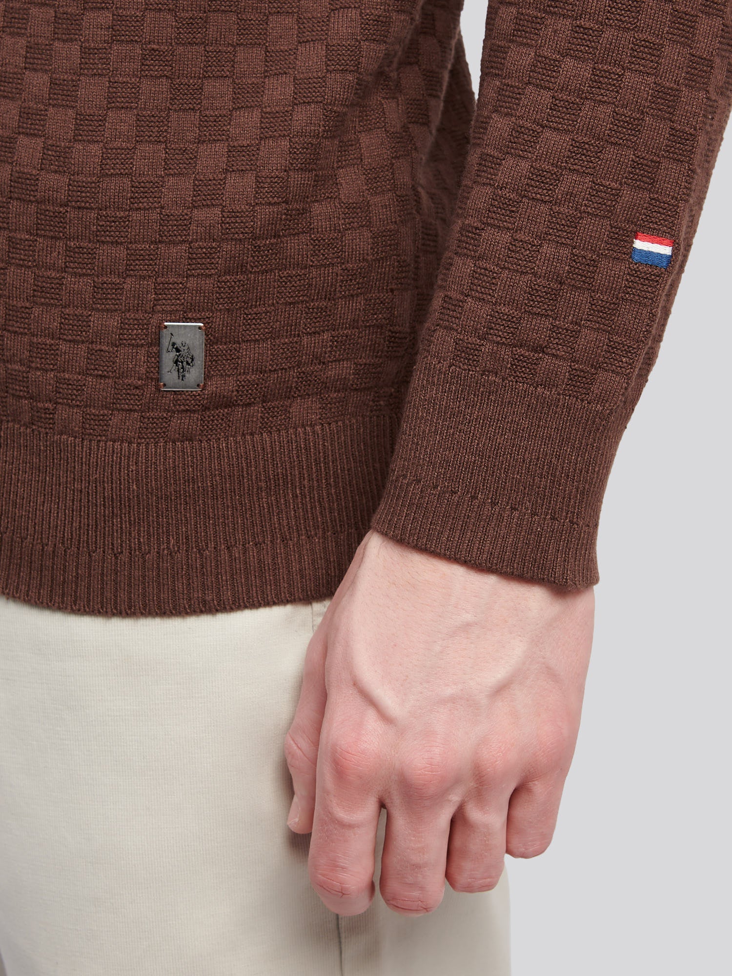 Mens Smart Checkerboard Zip Through Funnel in Chocolate Martini - Image 2