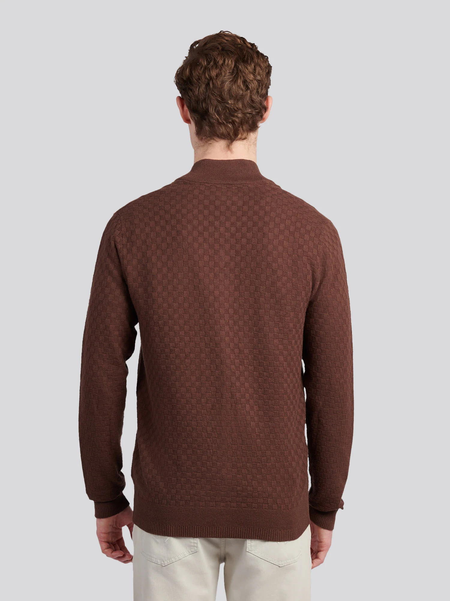 Mens Smart Checkerboard Zip Through Funnel in Chocolate Martini - Image 4