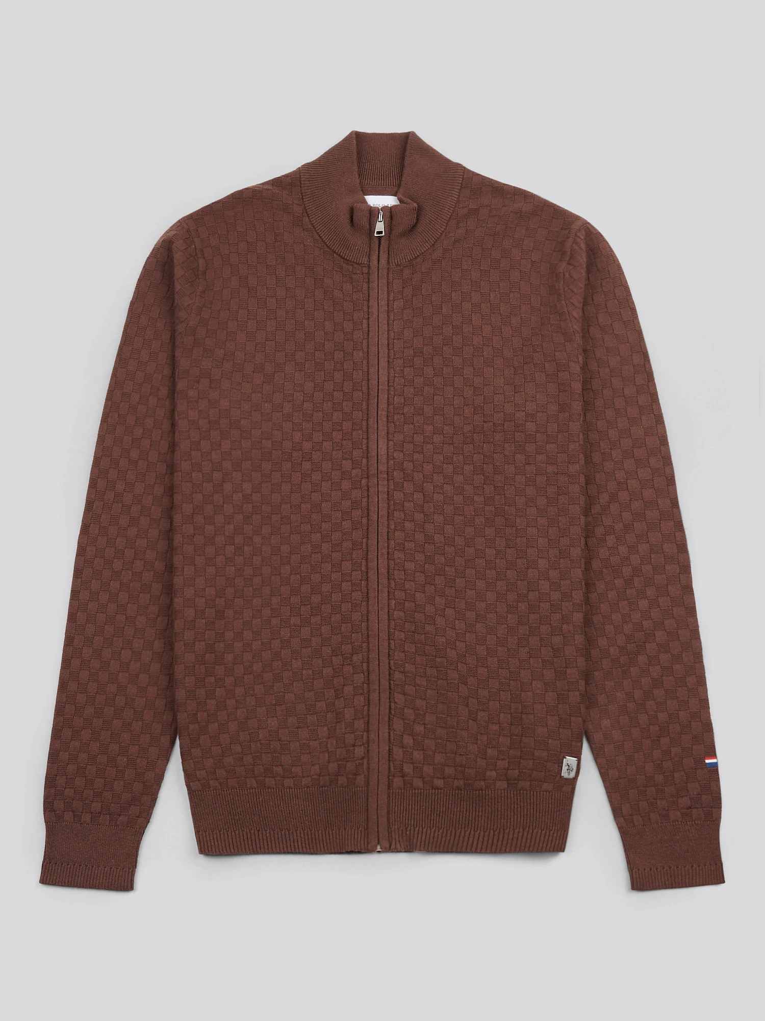 Mens Smart Checkerboard Zip Through Funnel in Chocolate Martini - Image 5