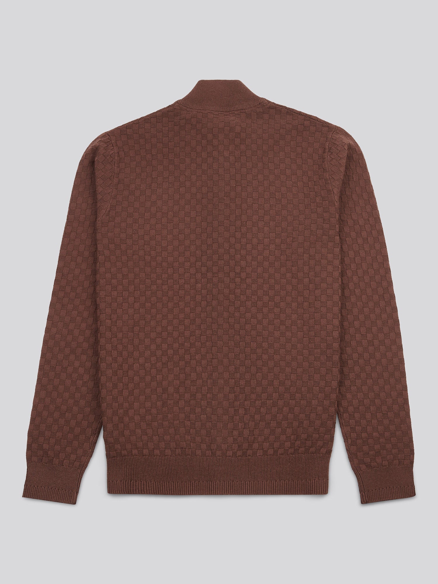 Mens Smart Checkerboard Zip Through Funnel in Chocolate Martini - Image 6