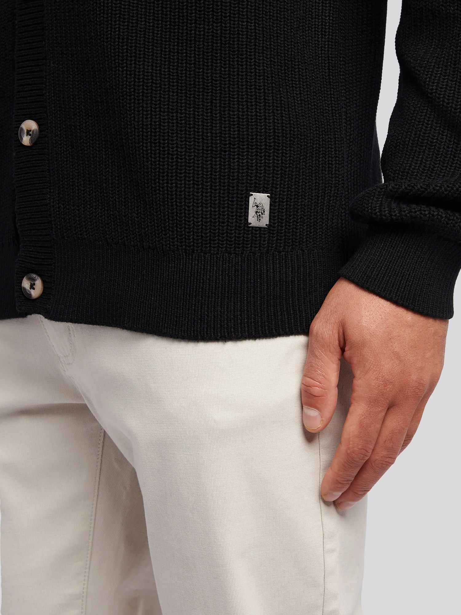 Mens Stitch Knit Cardigan in Black - Image 2
