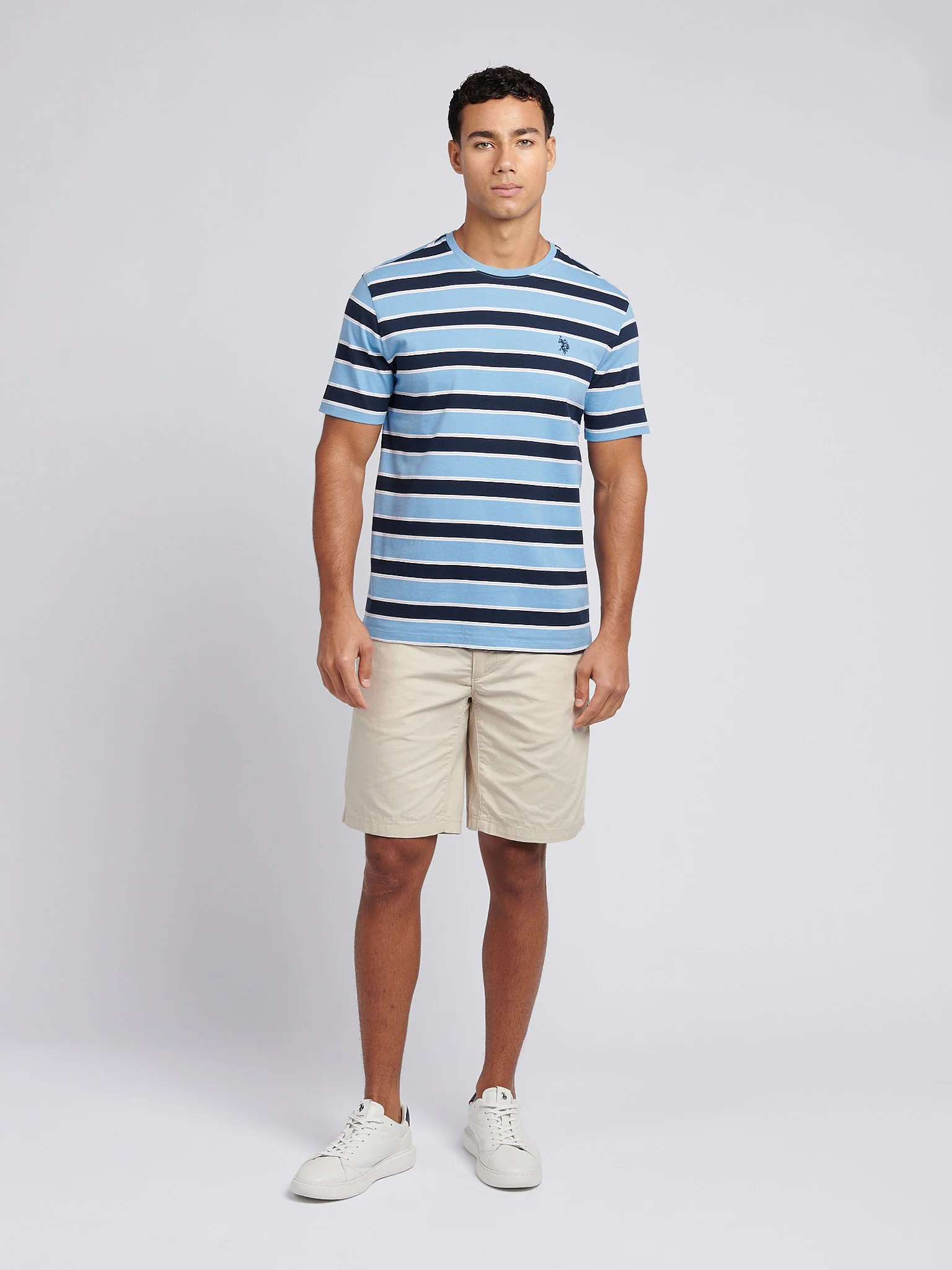 Mens Stripe Double Horsemen T-Shirt in Allure - Image 3