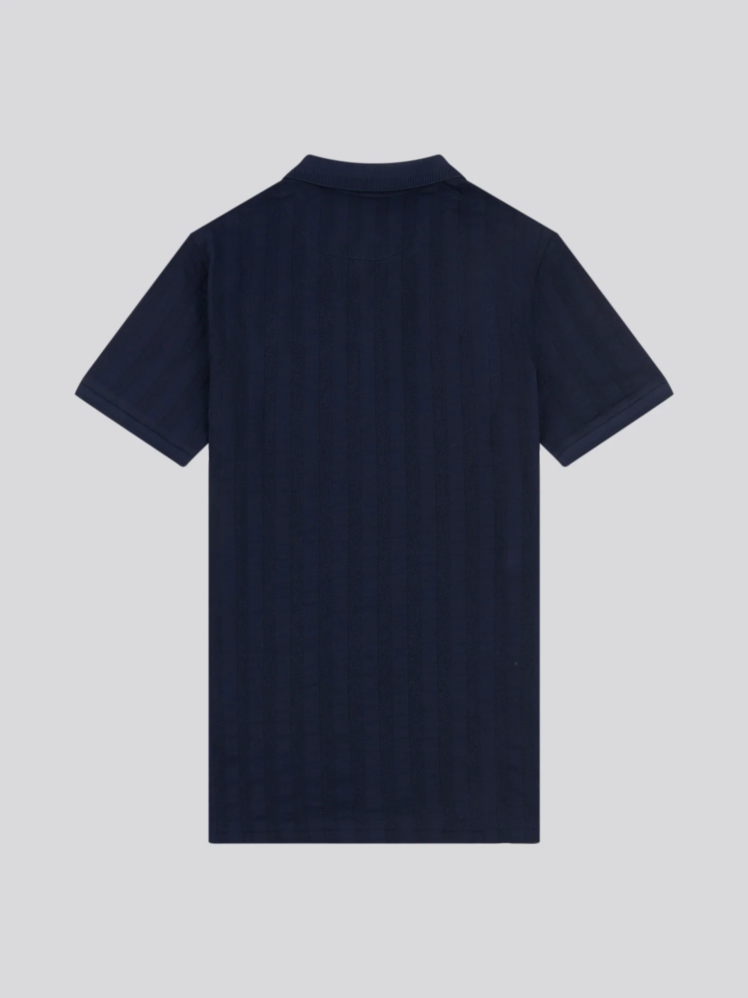 Mens Stripe Textured Zip Polo Shirt in Dark Sapphire Navy / Moonlight Blue DHM - Image 6
