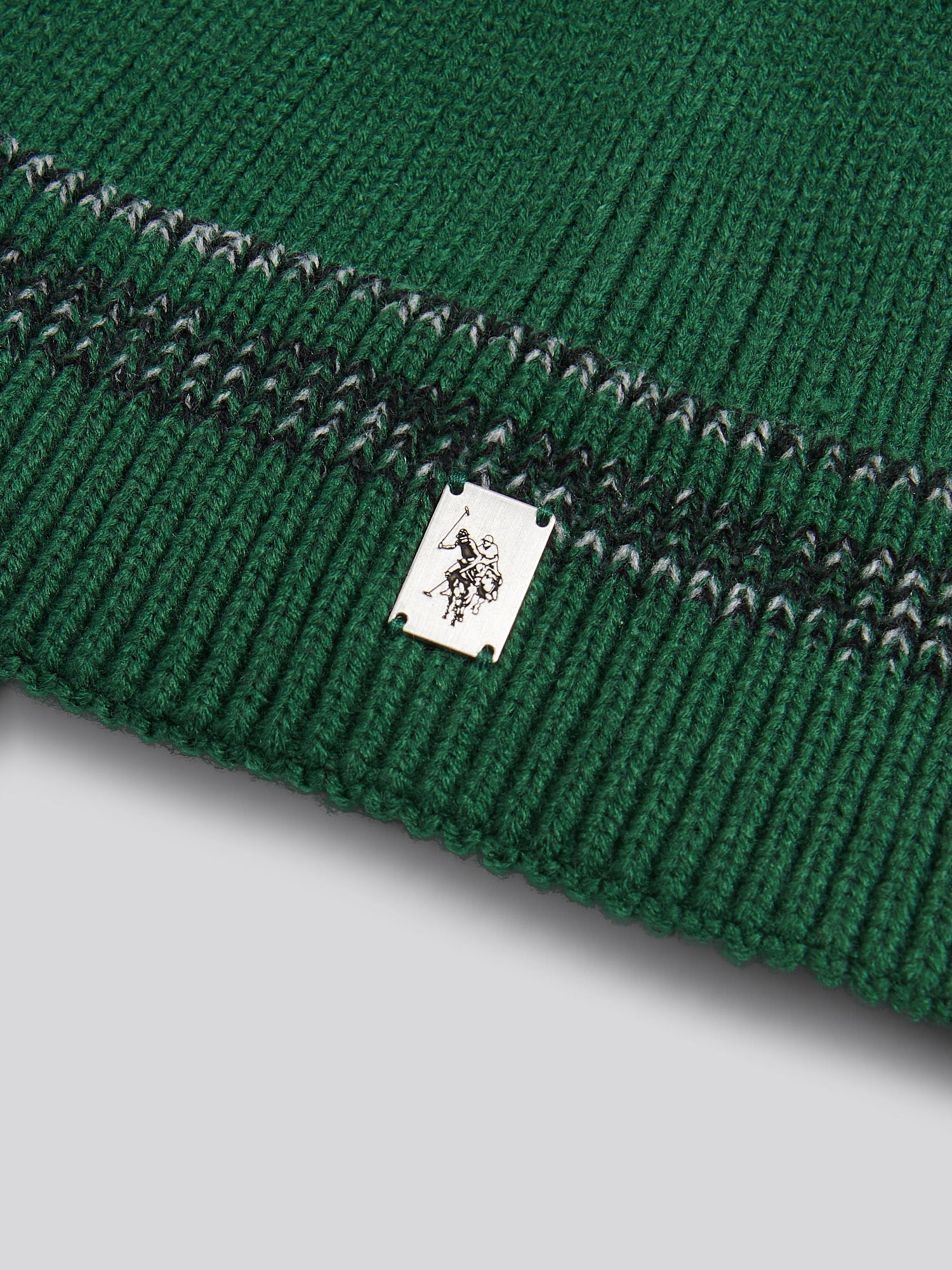 Mens Stripe Tipping Rib Knit Beanie in Pineneedle - Image 3