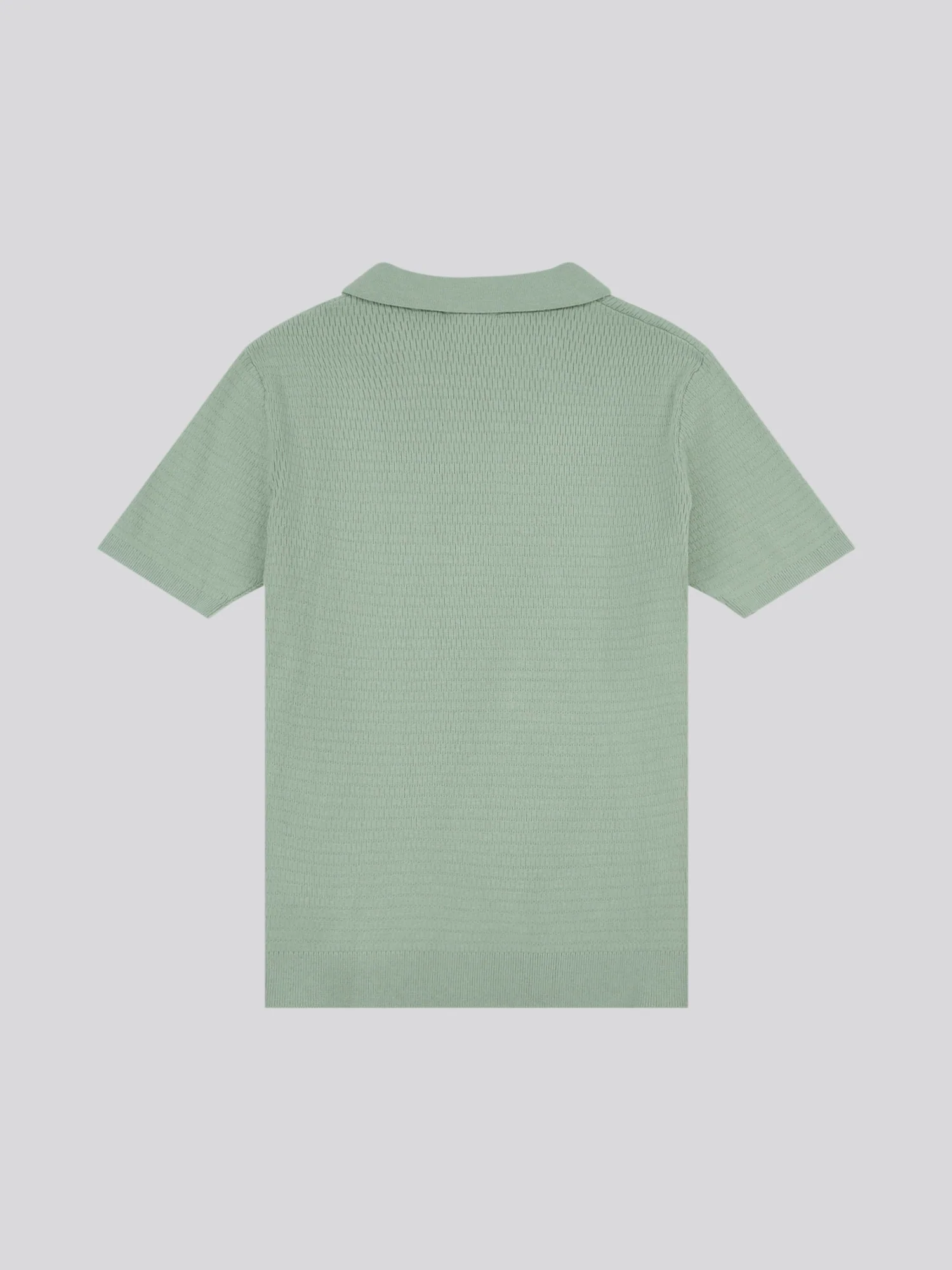 Mens Texture Open Collar Knit Polo Shirt in Green Bay - Image 6