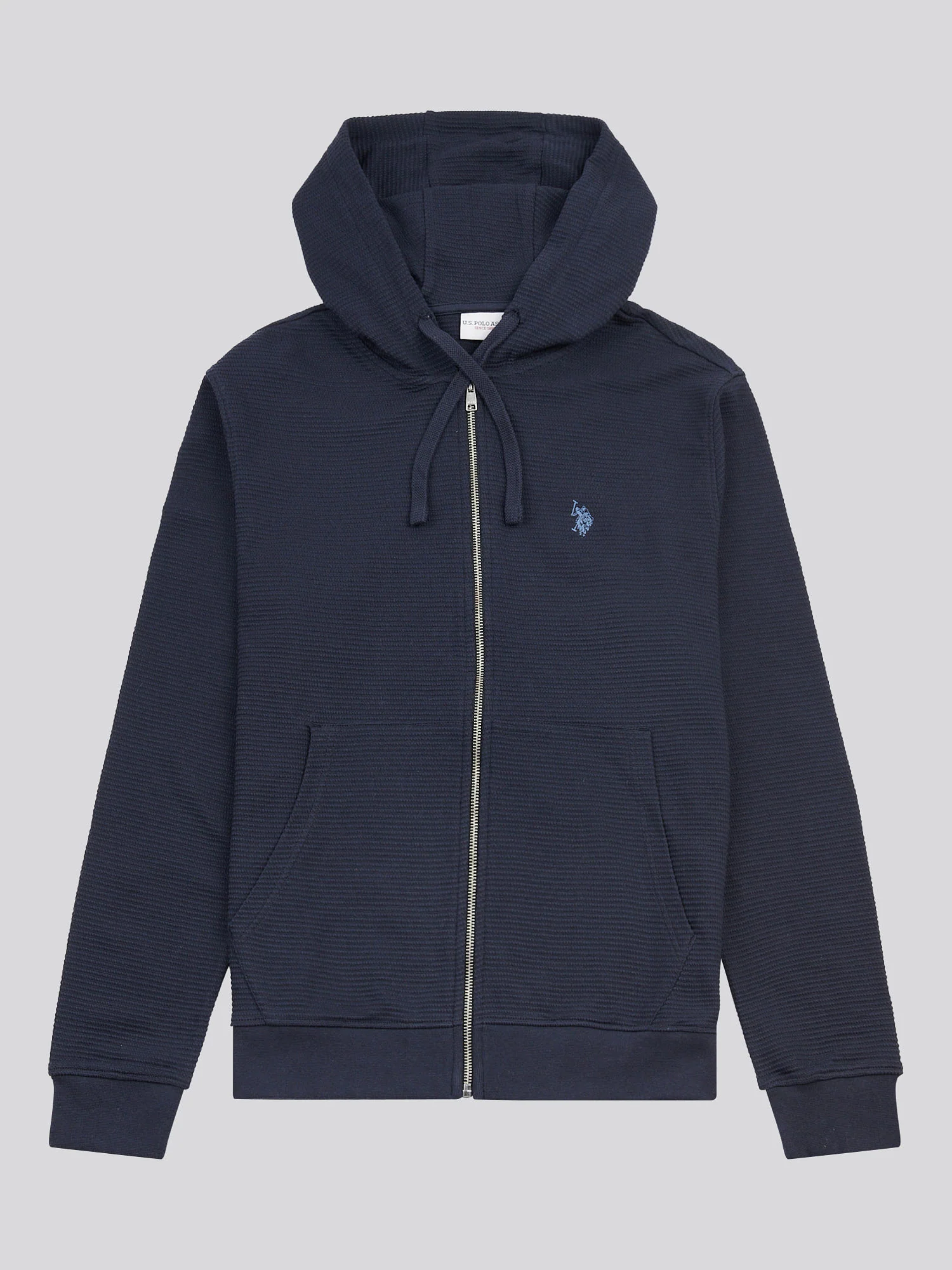 Mens Texture Zip Through Hood in Dark Sapphire Navy / Moonlight Blue DHM - Image 5