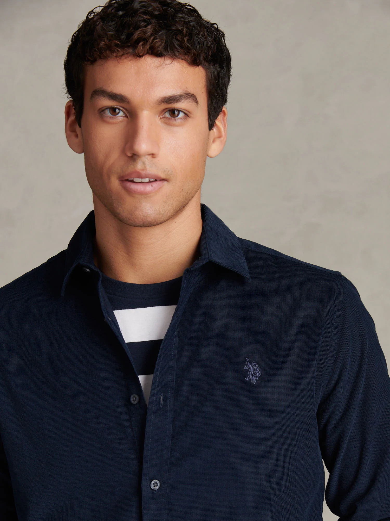 Mens Textured Corduroy Shirt in Dark Sapphire Navy / Moonlight Blue DHM - Image 2