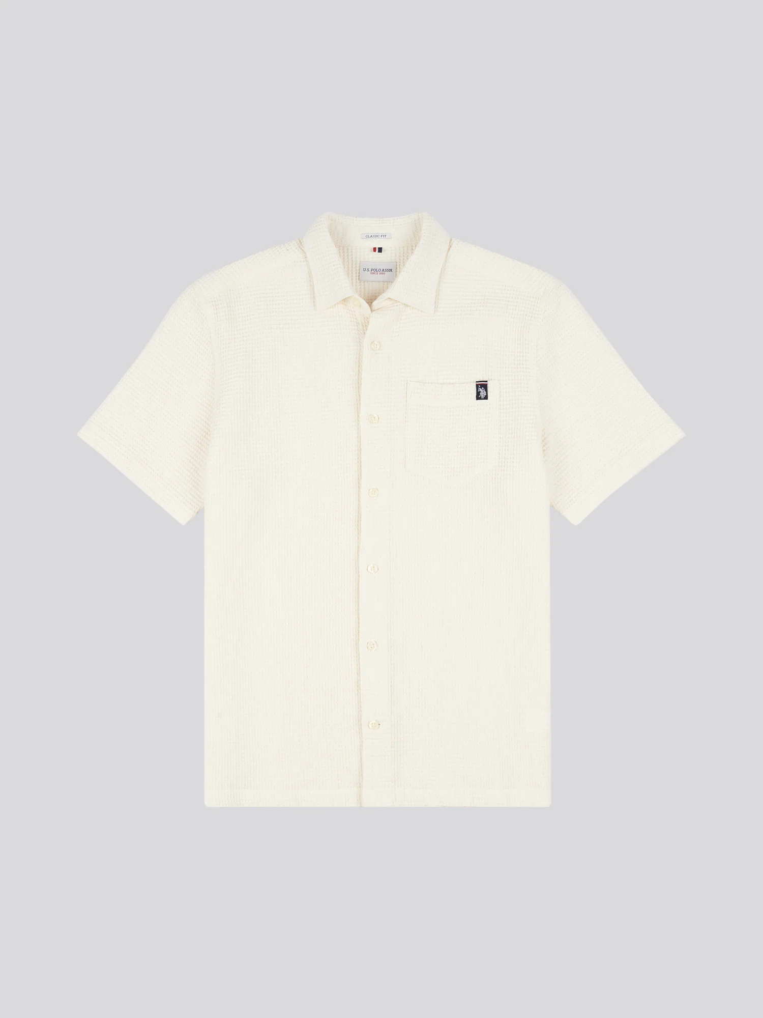 Mens Textured Waffle Short Sleeve Shirt in Bright White - Image 5