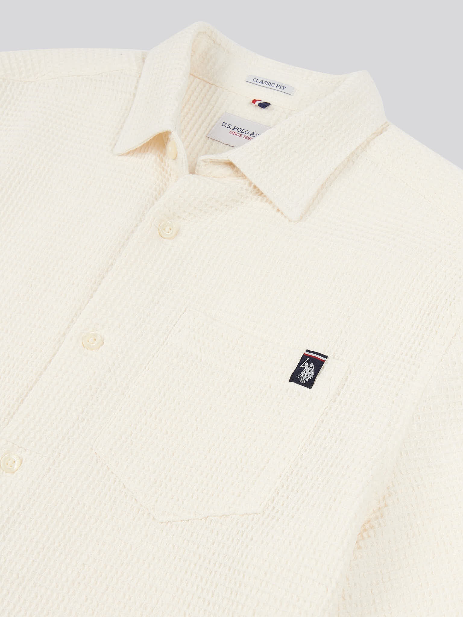 Mens Textured Waffle Short Sleeve Shirt in Bright White - Image 7
