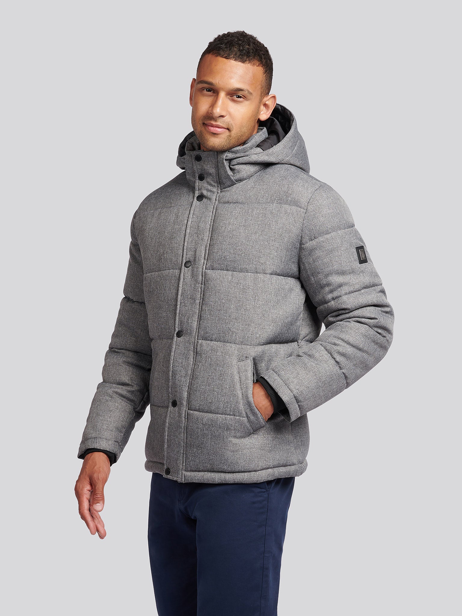 Mens Textured Winter Puffer Jacket in Charcoal