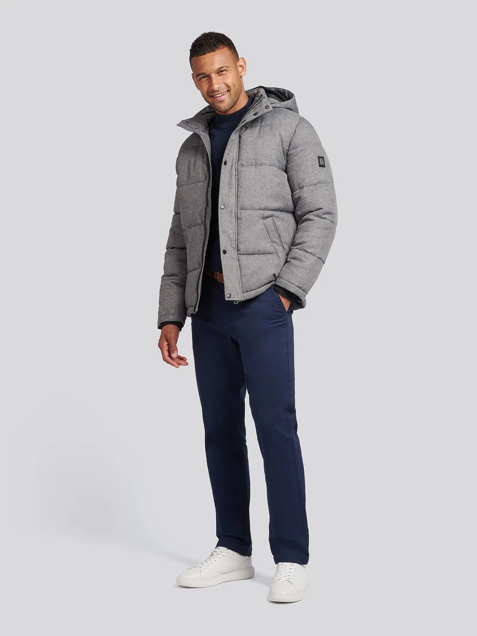 Mens Textured Winter Puffer Jacket in Charcoal - Image 3
