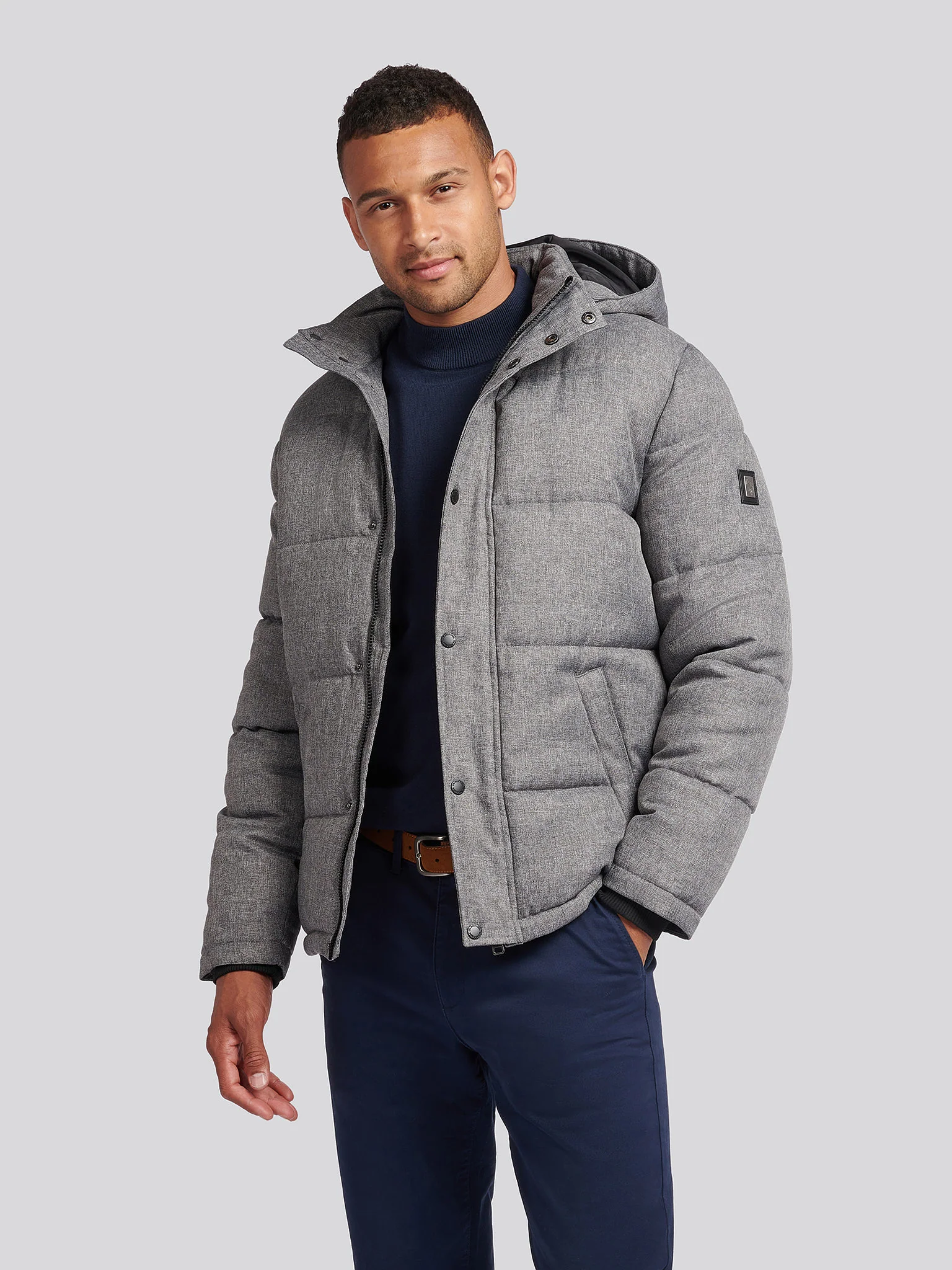 Mens Textured Winter Puffer Jacket in Charcoal - Image 8