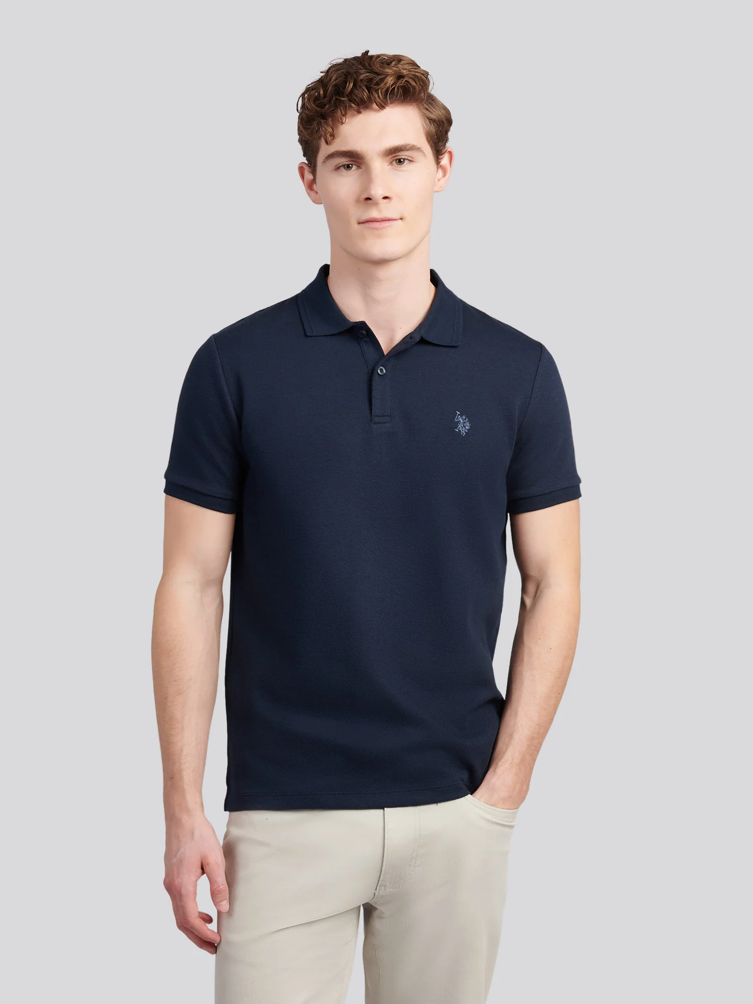 Mens Twill Texture Polo Shirt Dark Sapphire Navy / Moonlight Blue DHM
