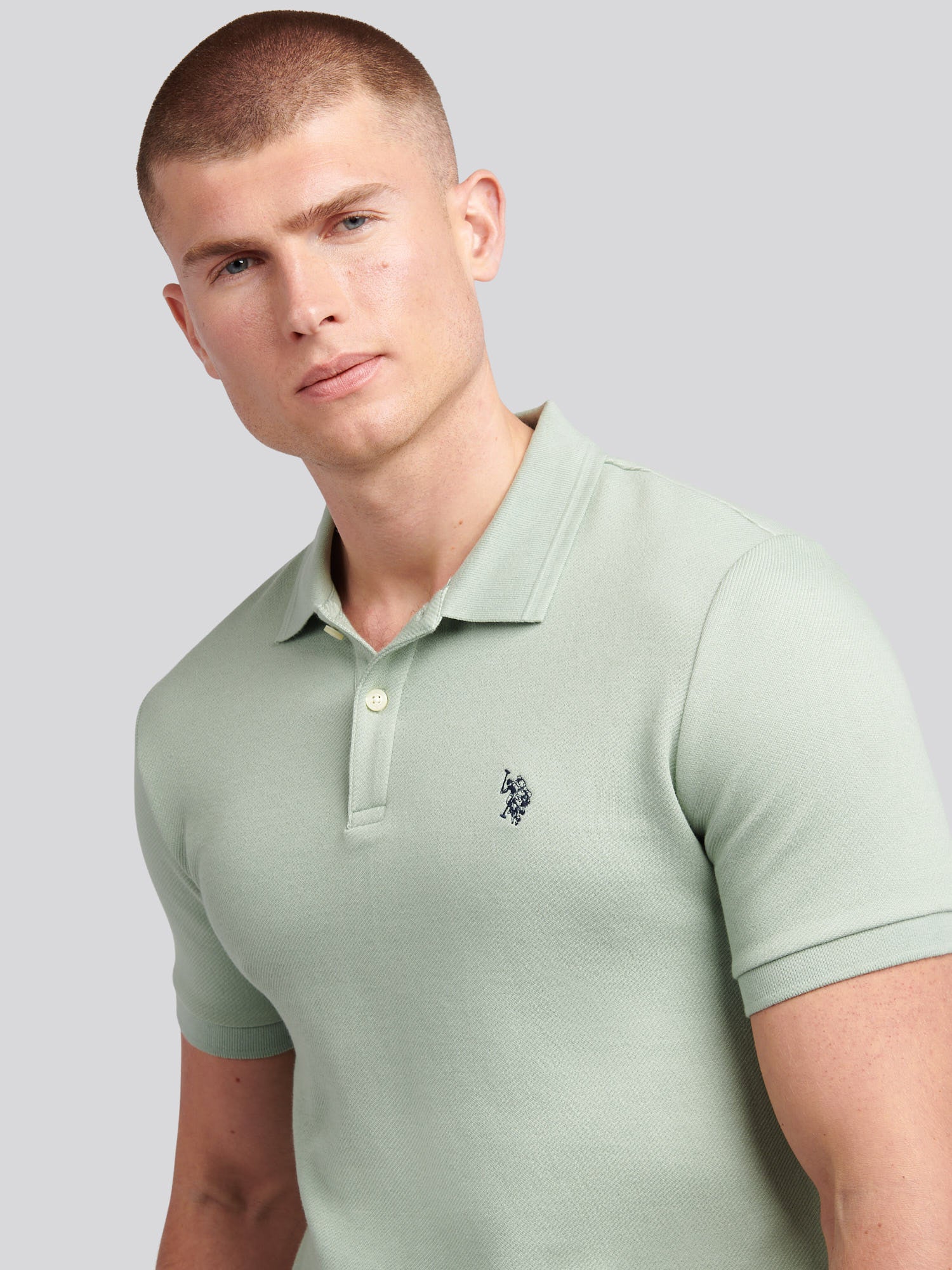 Mens Twill Texture Polo Shirt Iceberg Green - Image 2