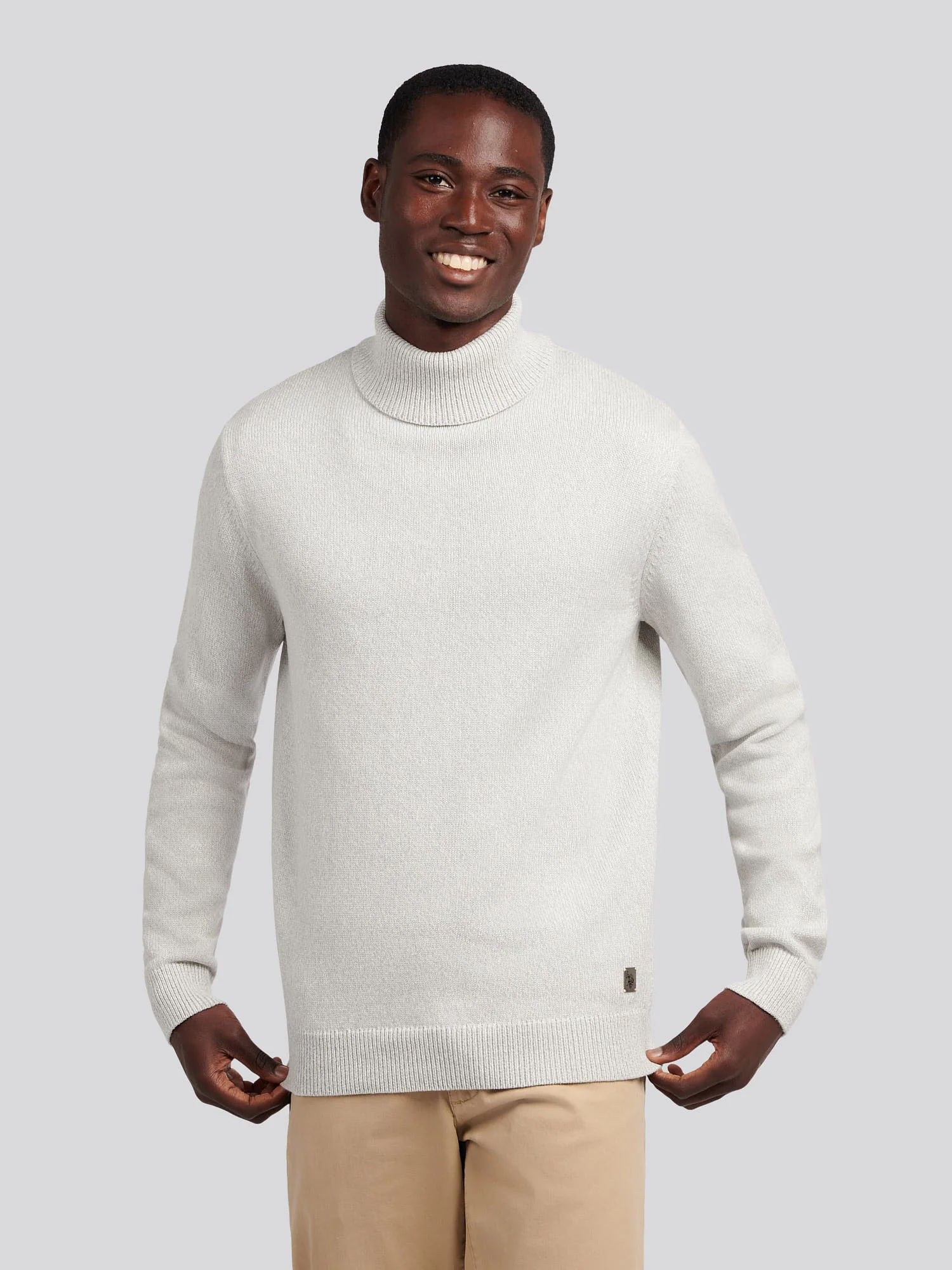 Mens Twisted Yarn Knit Roll Neck in High Rise