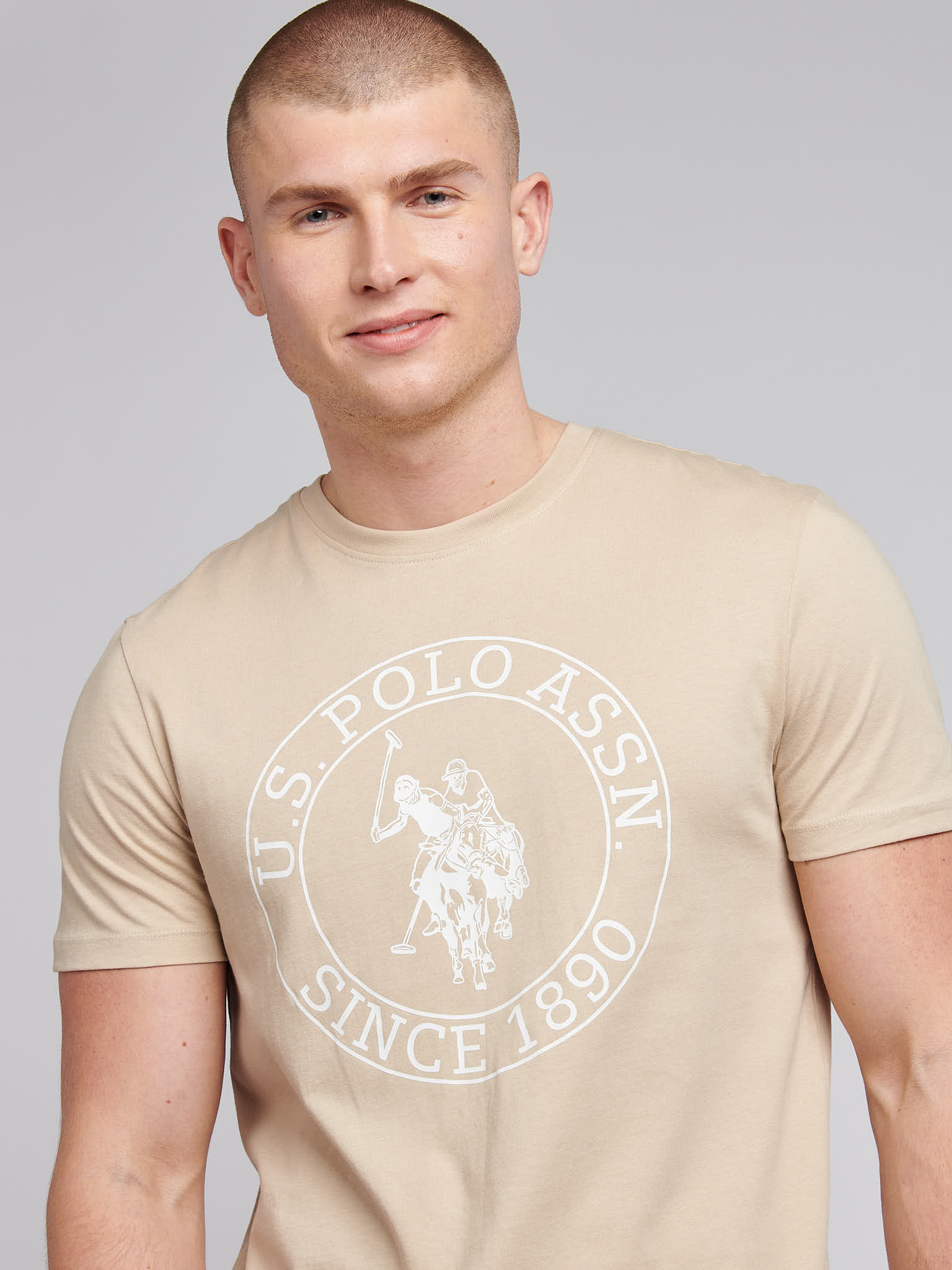 Mens Circle Print T-Shirt in Doeskin - Image 2