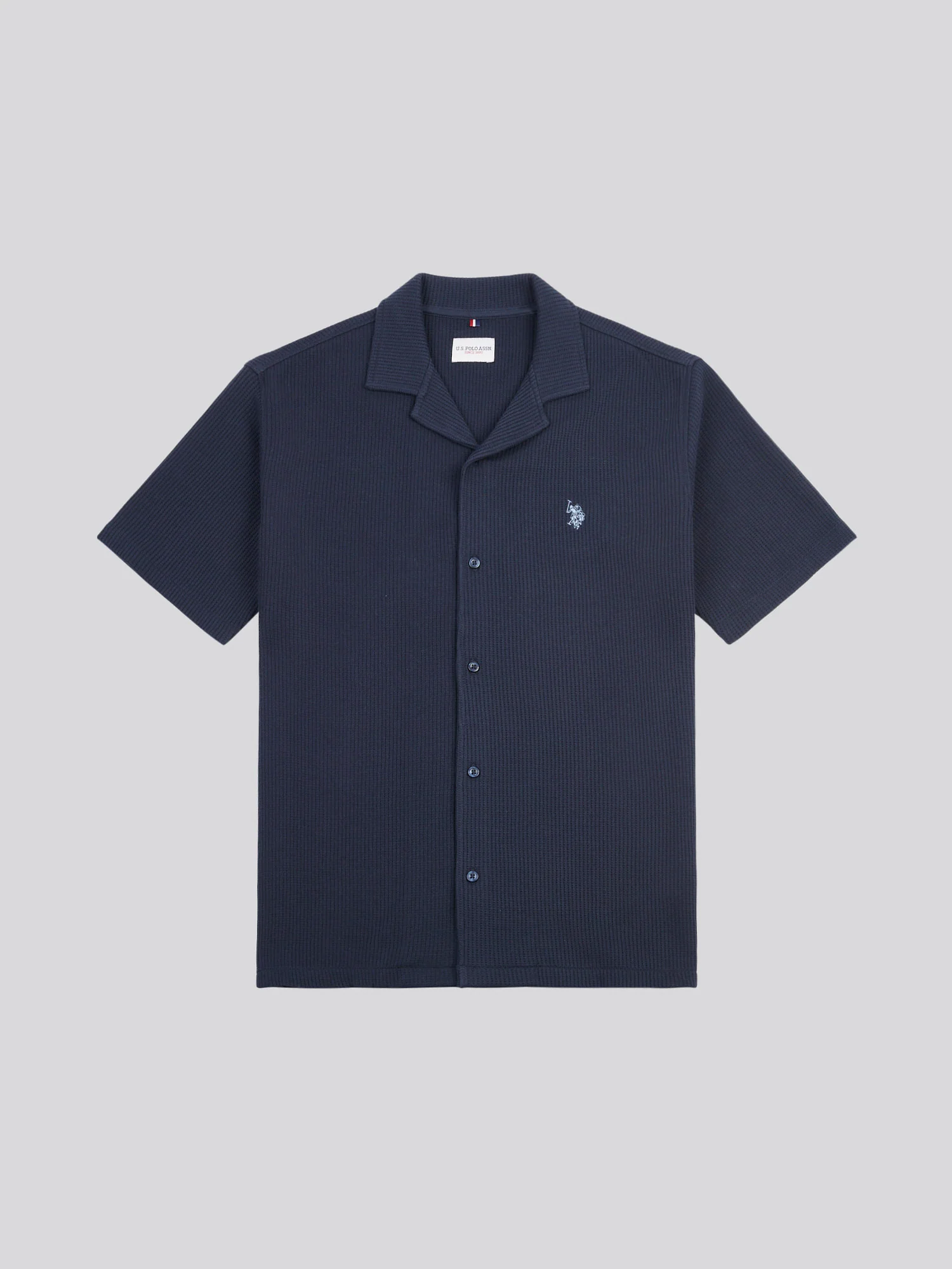 Mens Waffle Texture Revere Shirt in Dark Sapphire Navy - Image 5