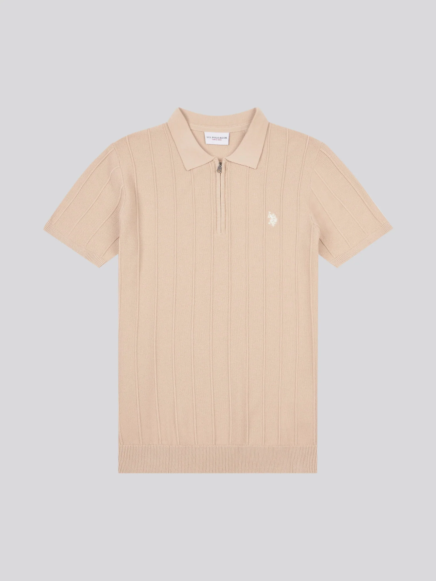 Mens Zip Knit Polo Shirt Doeskin - Image 5