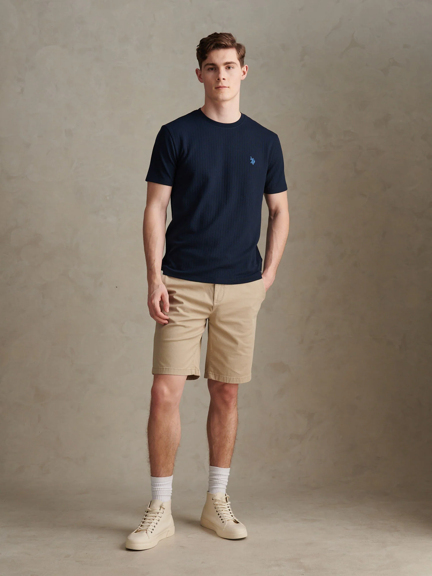 Mens Mini Waffle Stripe Textured T-Shirt Dark Sapphire Navy - Image 3