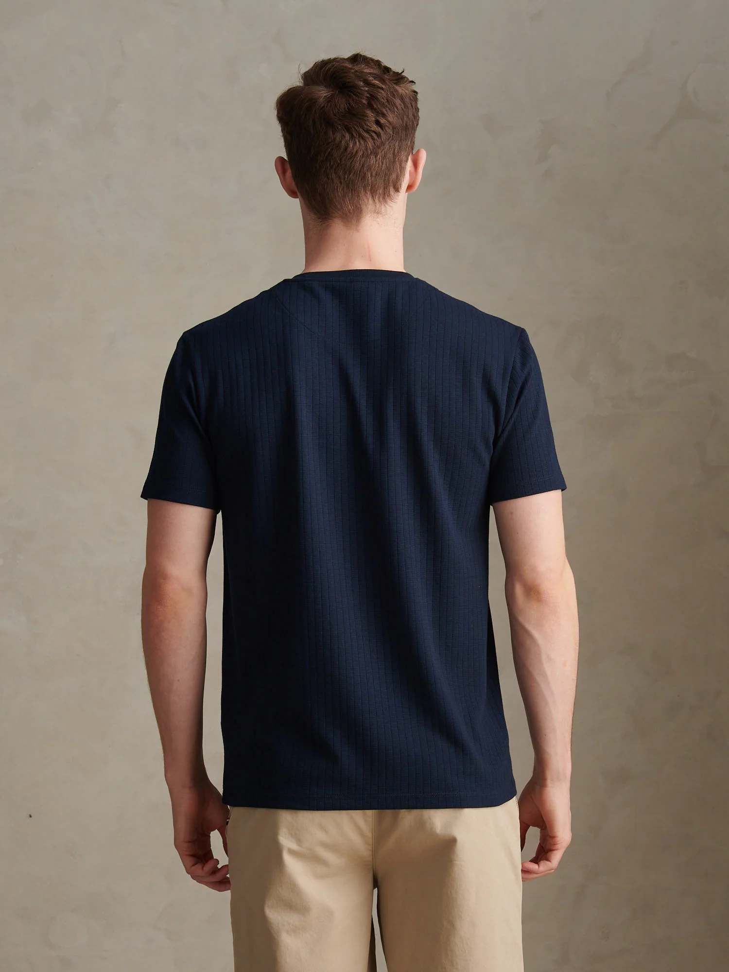 Mens Mini Waffle Stripe Textured T-Shirt Dark Sapphire Navy - Image 4