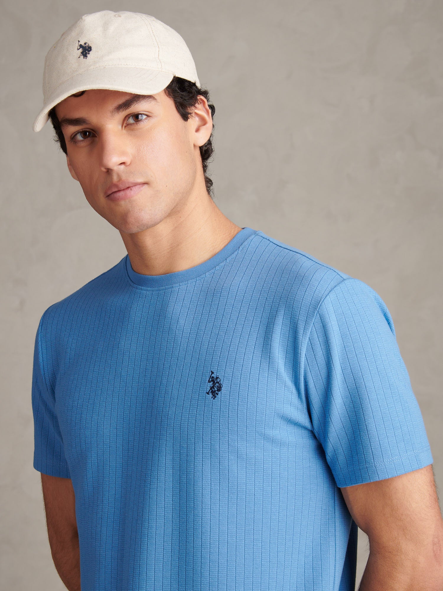 Mens Mini Waffle Stripe Textured T-Shirt Riviera - Image 2