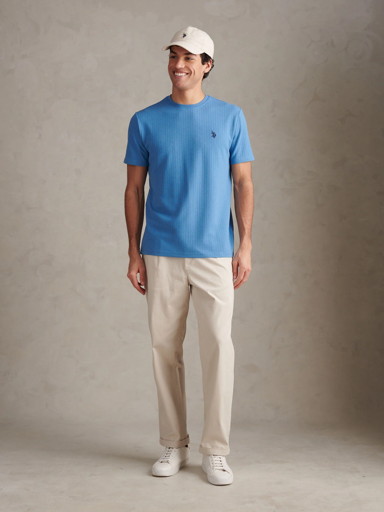 Mens Mini Waffle Stripe Textured T-Shirt Riviera - Image 3