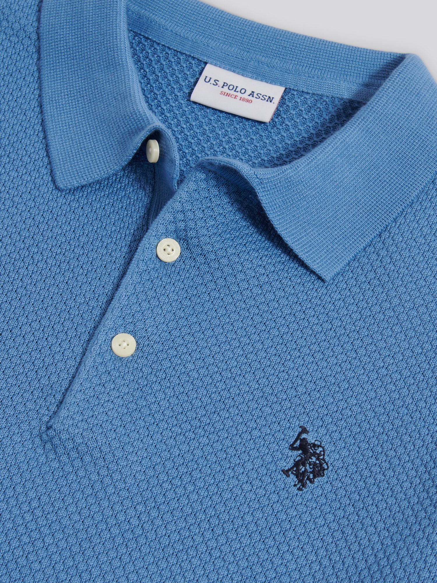 Mens Moss Stitch Knit Polo Shirt Riviera - Image 3