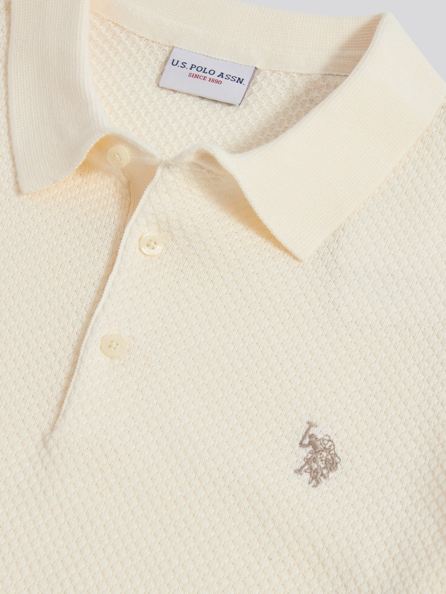 Mens Moss Stitch Knit Polo Shirt Whisper White - Image 3