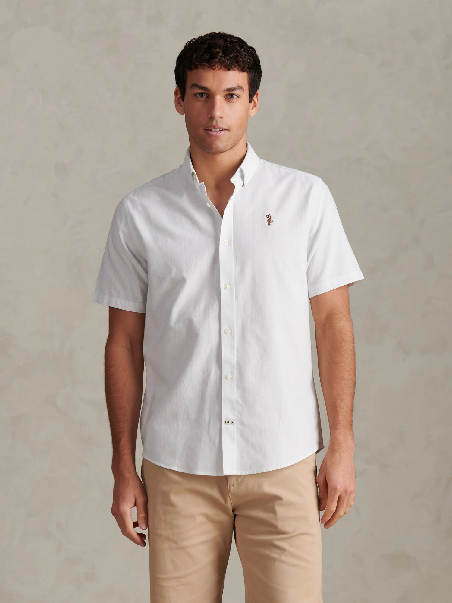 Mens Oxford Stripe Short Sleeve Shirt Ice Blue