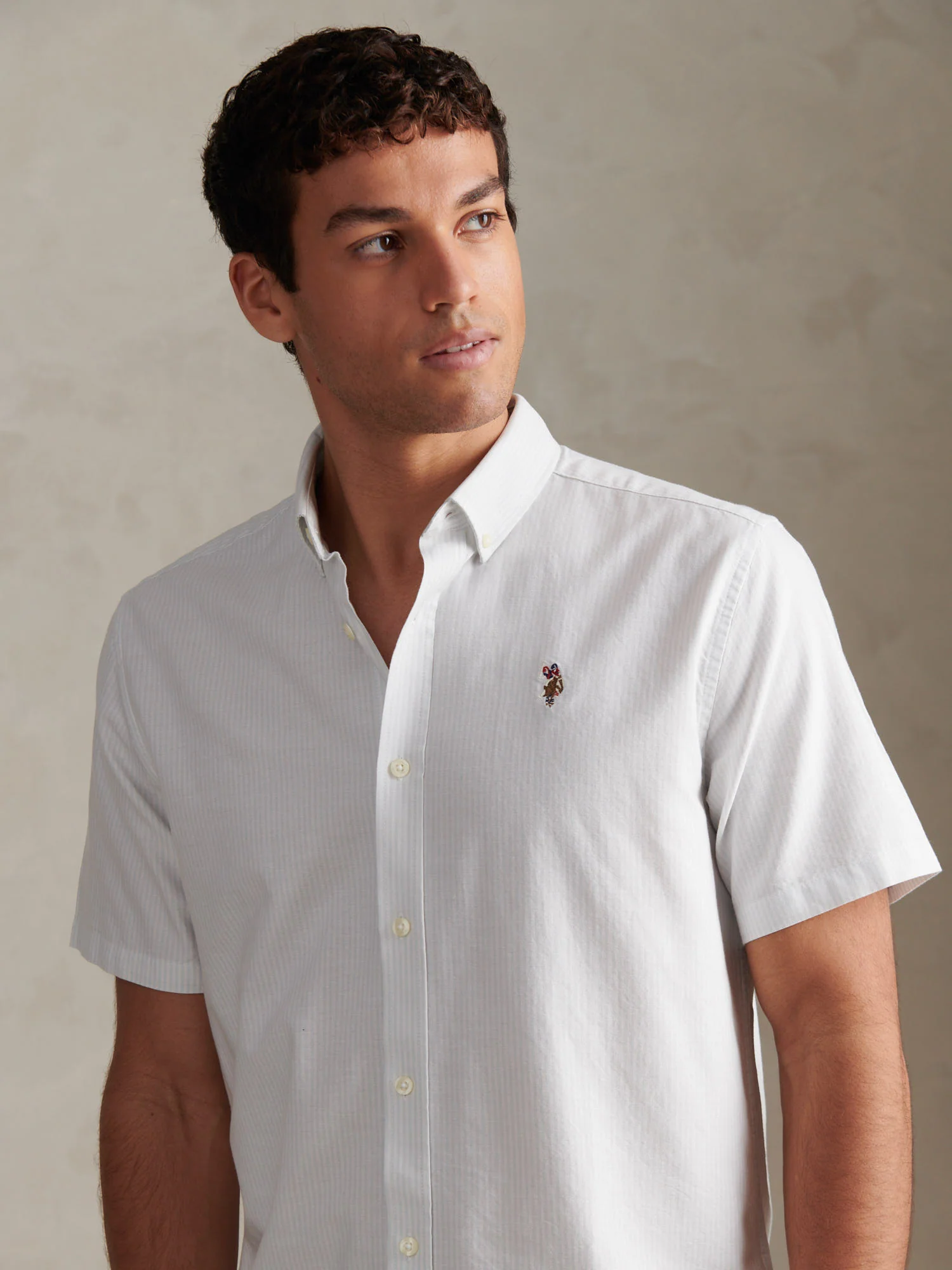 Mens Oxford Stripe Short Sleeve Shirt Ice Blue - Image 2