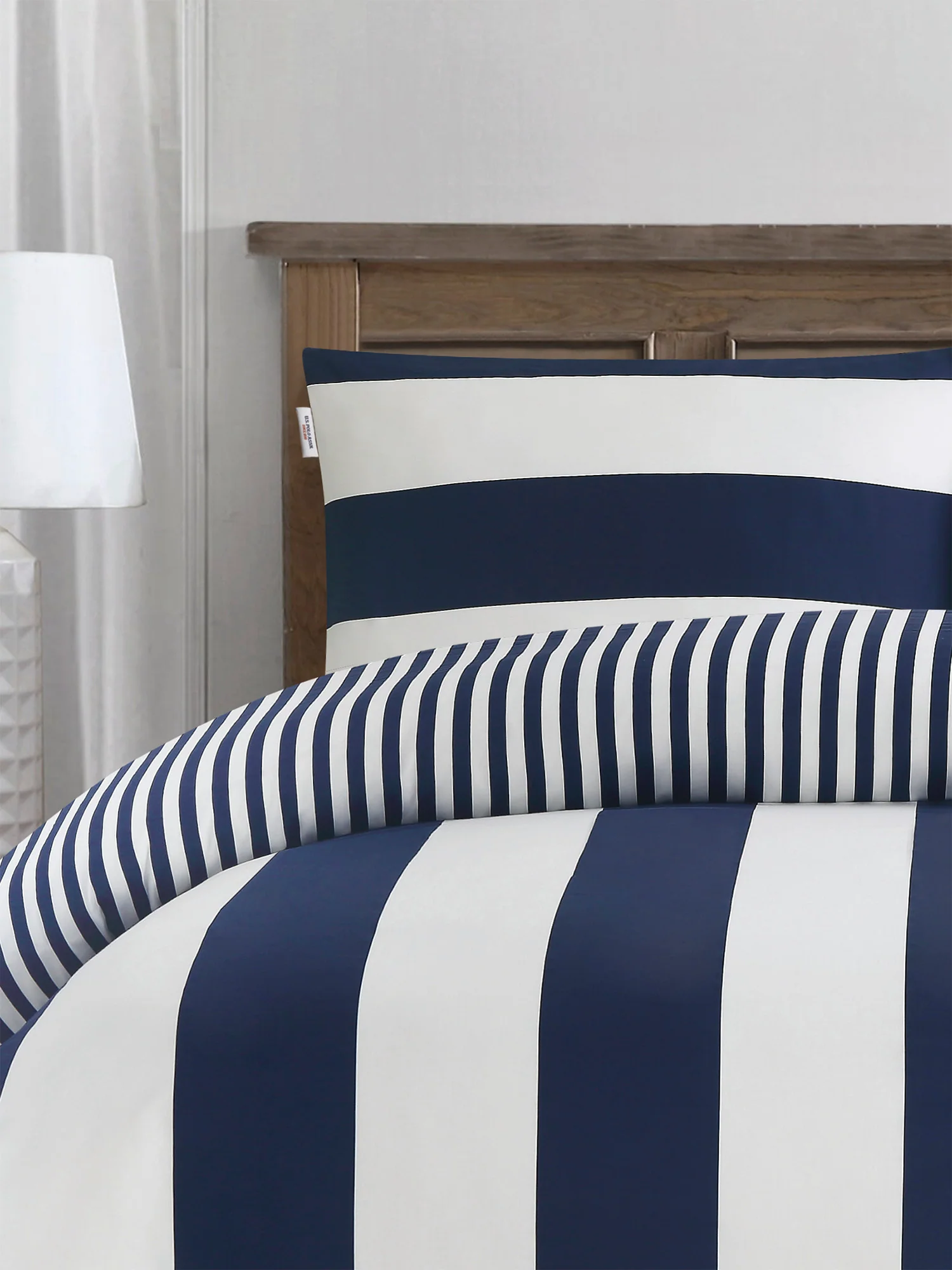 Pure Cotton Block Stripe Duvet Set in Navy Iris - Image 2