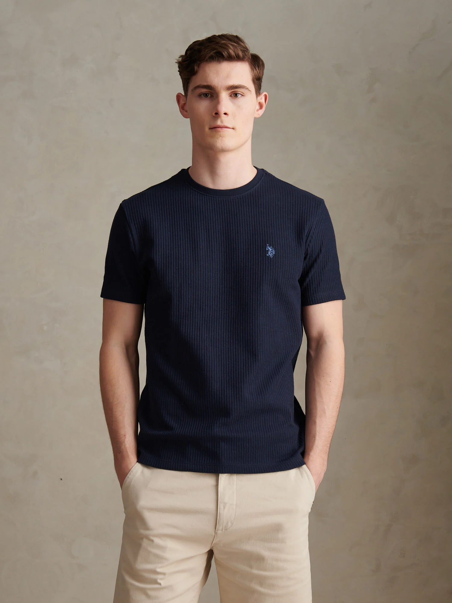 Mens Rib Texture T-Shirt Dark Sapphire Navy