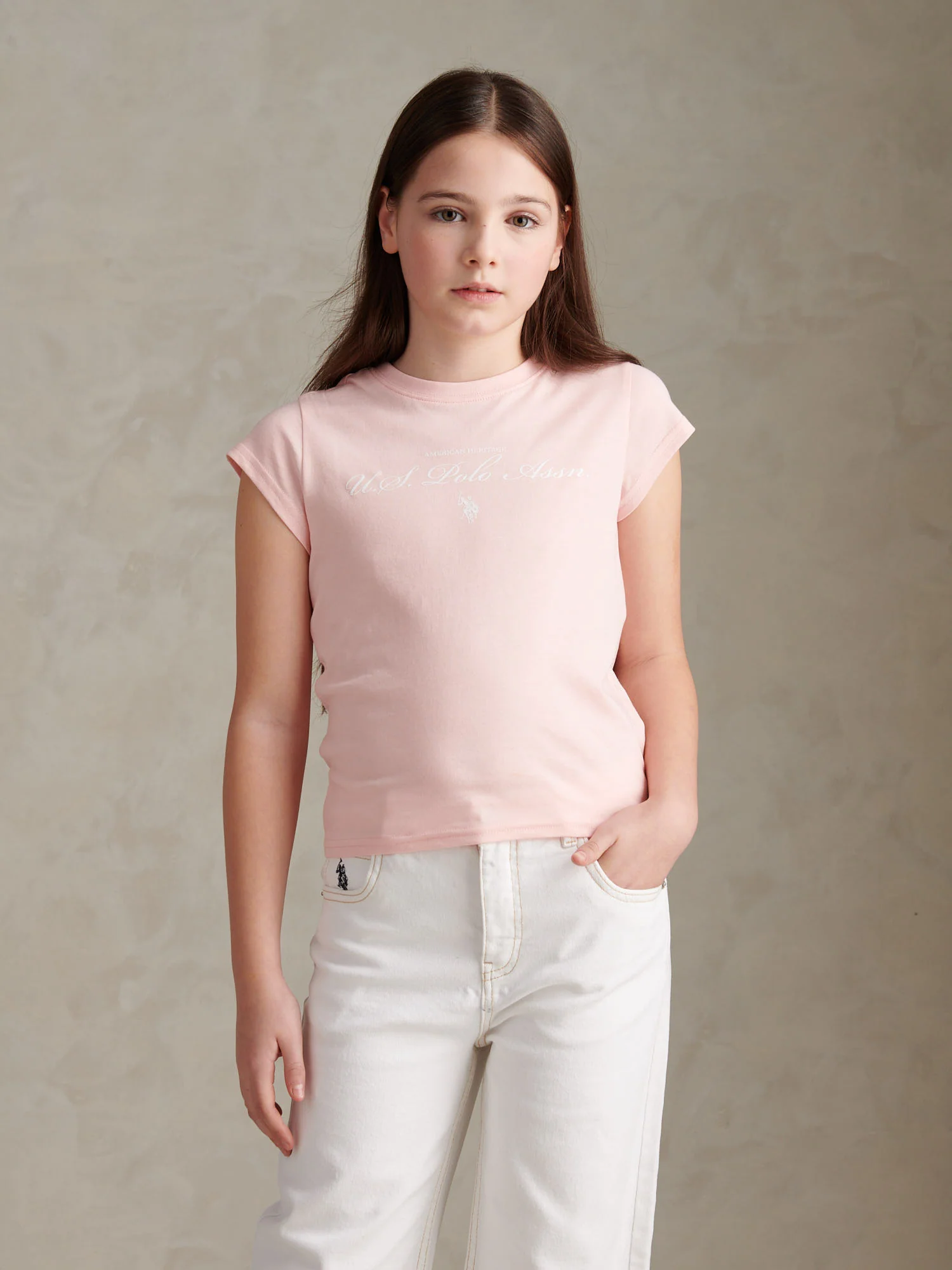 Girls Script Logo Cap Sleeve T-Shirt Crystal Rose
